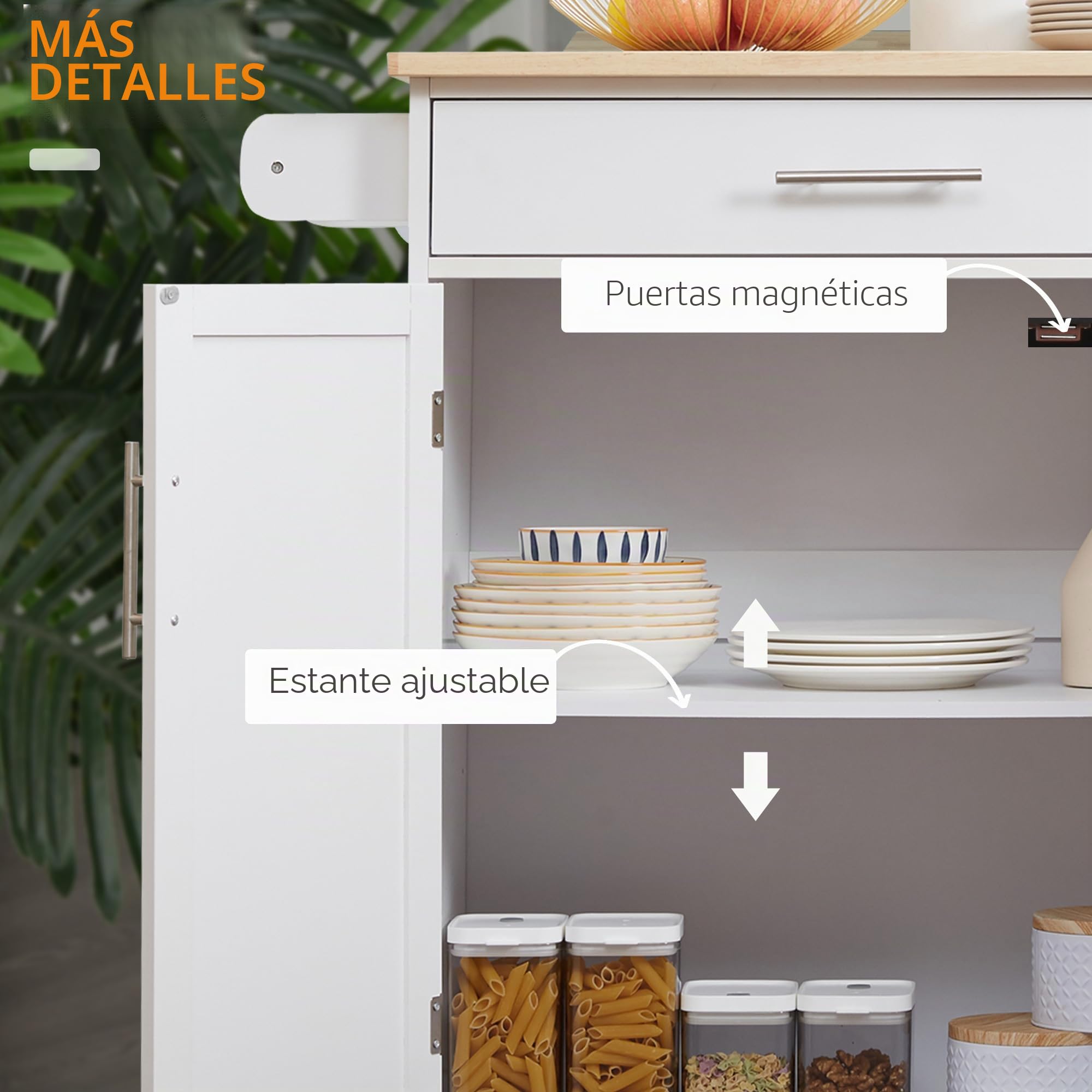 HOMCOM - Postre de cocina con ruedas, 83 x 45 x 91,5 cm, color blanco | Carro de Servicio, Isla de Cocina, Cajón de Armario Portapaños