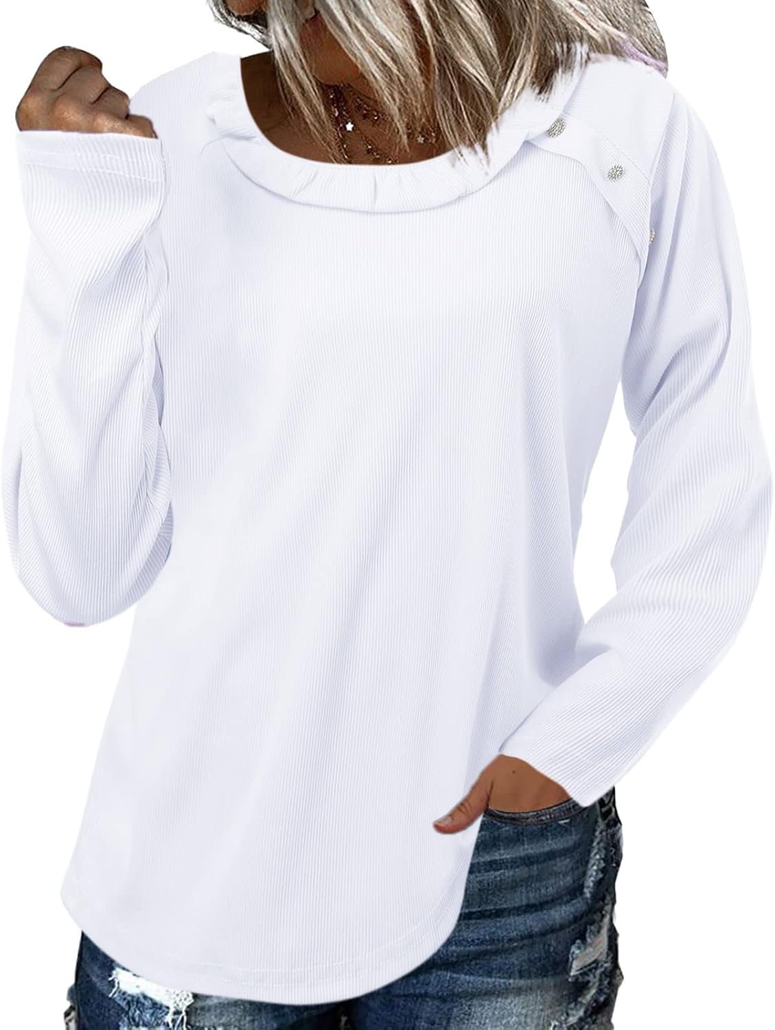 Pull Dégradé Femme - Manches Longues, Col Rond - Tissu Doux Et Ample - Printemps/Hiver - Couleur Jaune