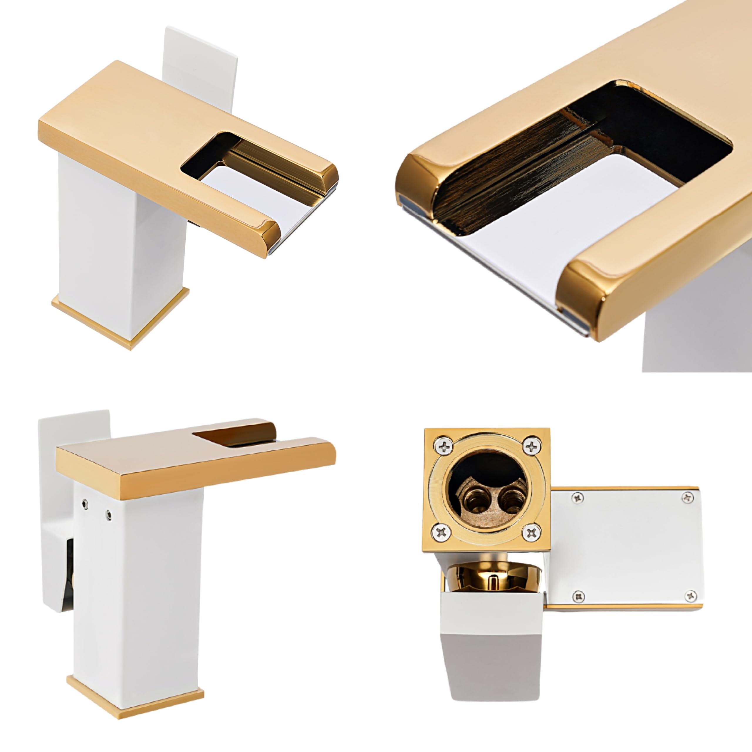Robinet de lavabo cascade blanc en cuivre, voyants LED de contrôle de la température, robinet d'évier avec poignée unique, mitigeur pour eau chaude et froide