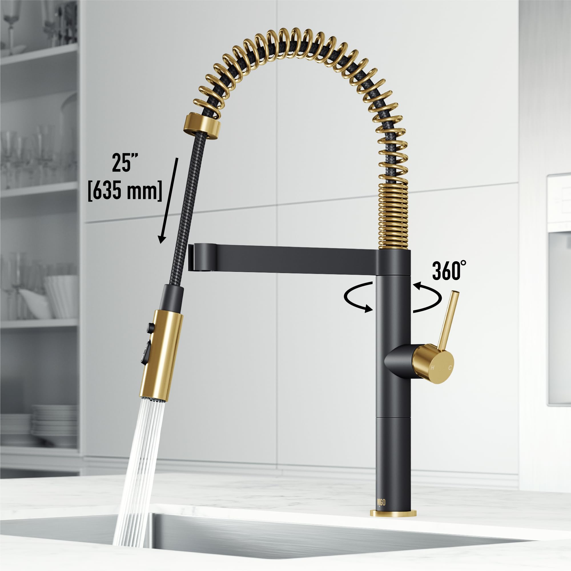 VIGO Edison Pro 20'' H Single Handle Pull Down Sprayer Kitchen