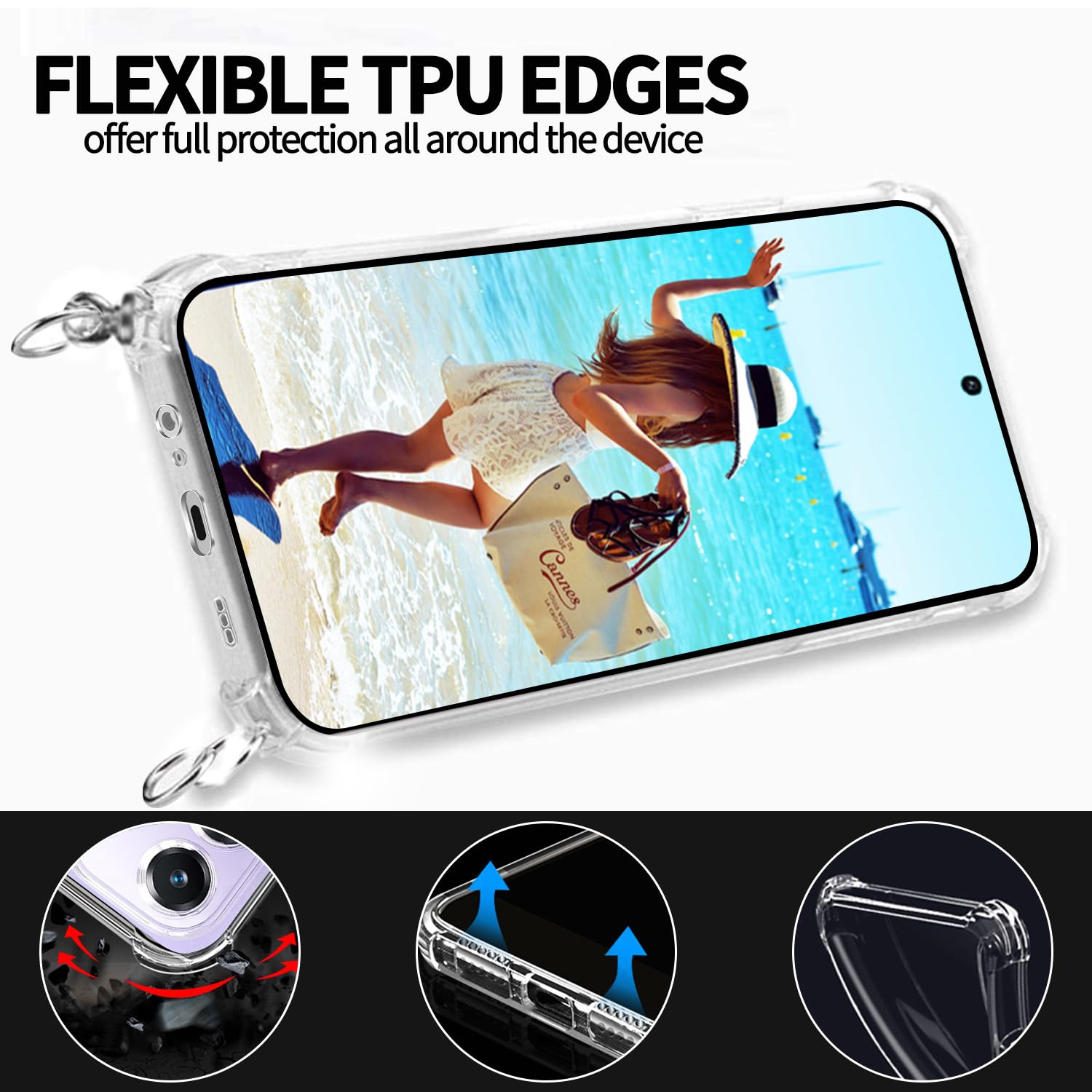 YAMCCCSE Custodia per Cellulare Girocollo per OPPO A40 / OPPO A40m Tracolla - Collana/Necklace Cordoncino,Practical Stylish Trasparente Silicone TPU Flessibile Antiurto Protettivo Cover