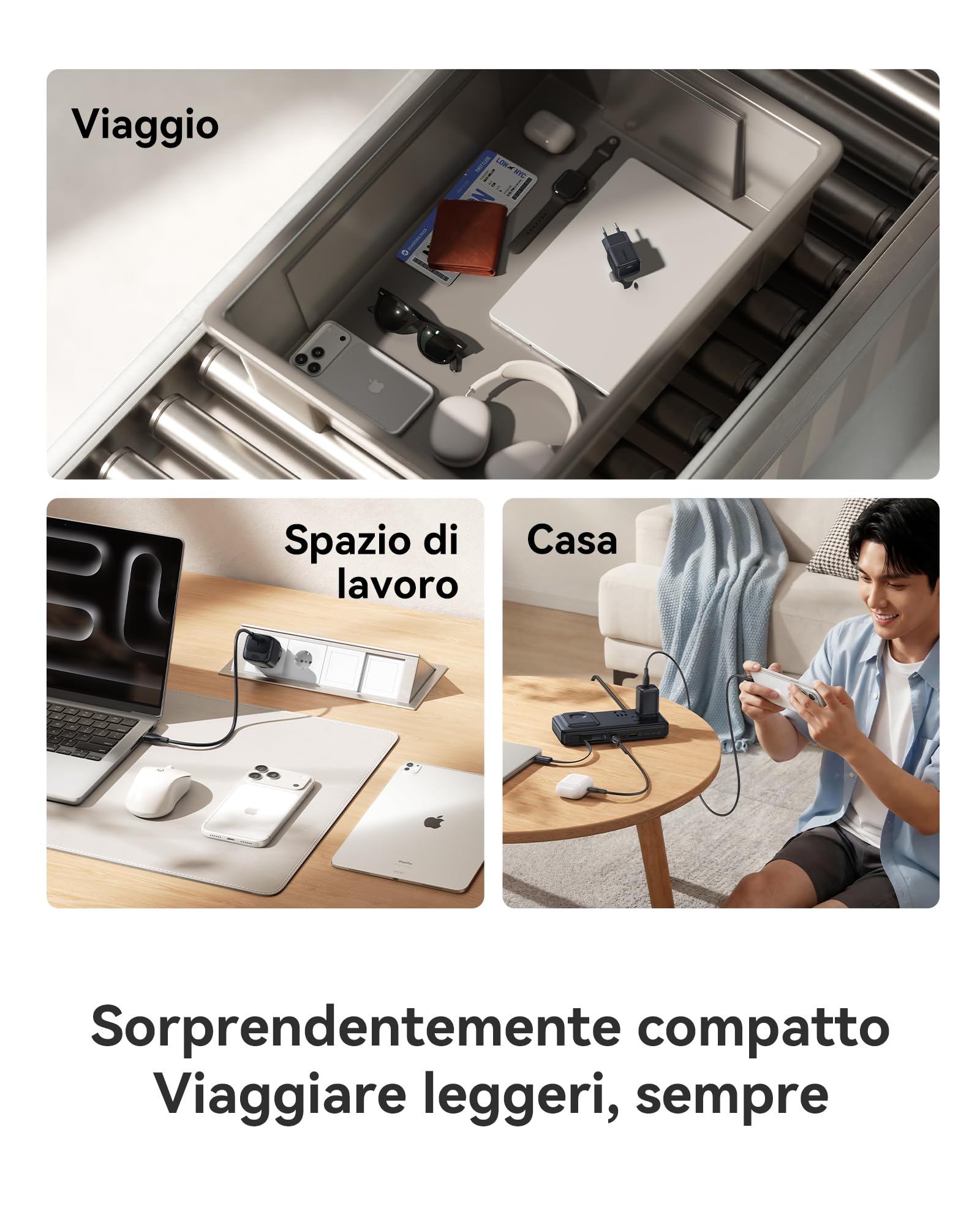 Baseus Enerfill Caricatore USB C 100W, caricatore rapido PD compatto, alimentatore GaN per MacBook Pro/Air, iPad Pro, iPhone 17/16/15, Samsung Galaxy S25/S24, laptop (cavo USB-C da 1m incluso)