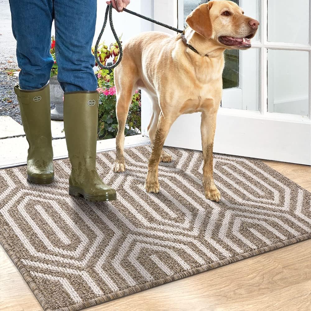 DEXI Indoor Door Mat Durable Front Door Mats for Entryway, Non Slip Absorbent Resist Dirt Entry Rug, 24"X36" Doormat Indoor Entrance, Machine Washable, Brown