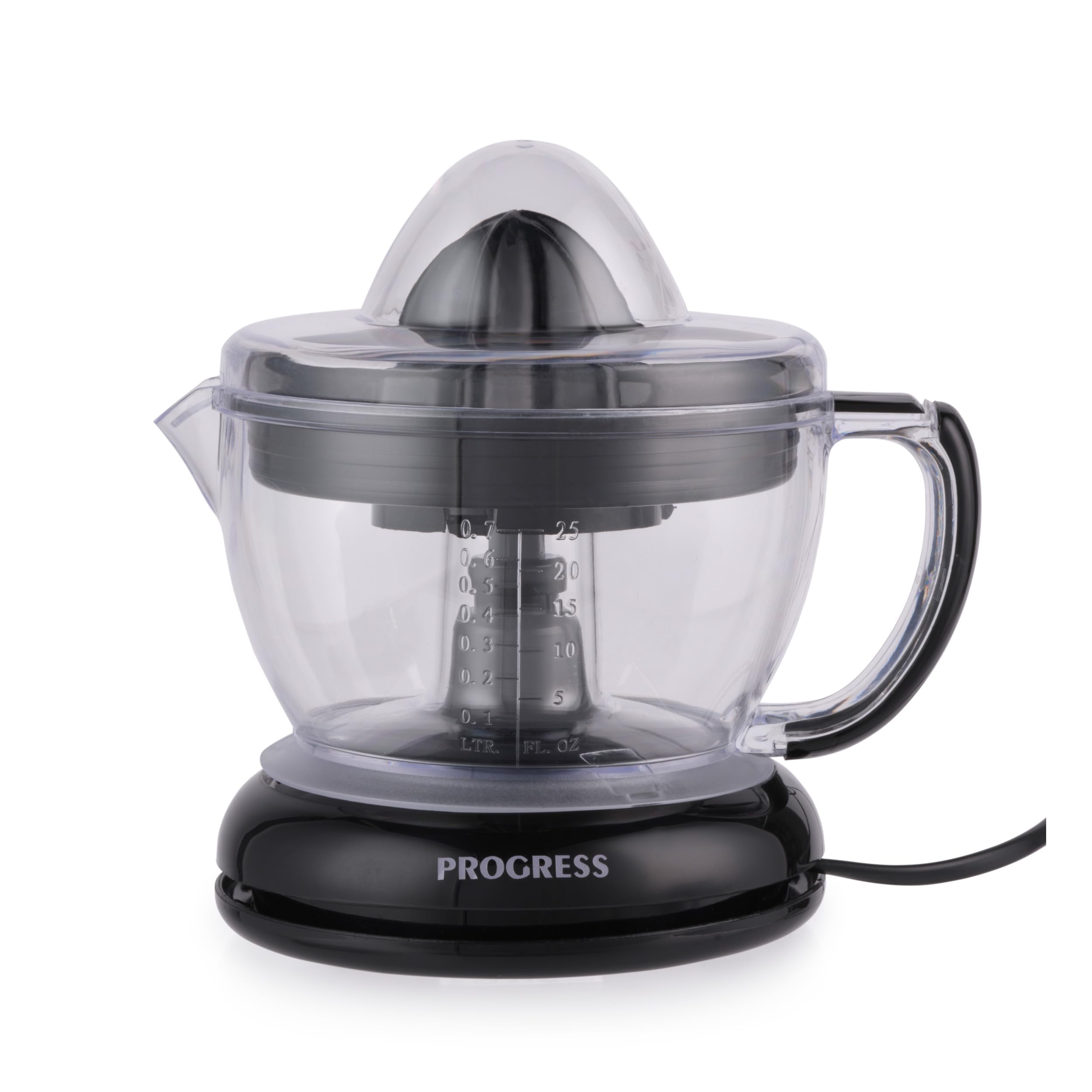 Progress EK5881 Compact Citrus Juicer - 700ml BPA Free Jug With Measurements, Includes Small & Large Juicing Cones, Multidirectional Rotation For More Juice, Built-In Easy Pour Spout, Detachable Base