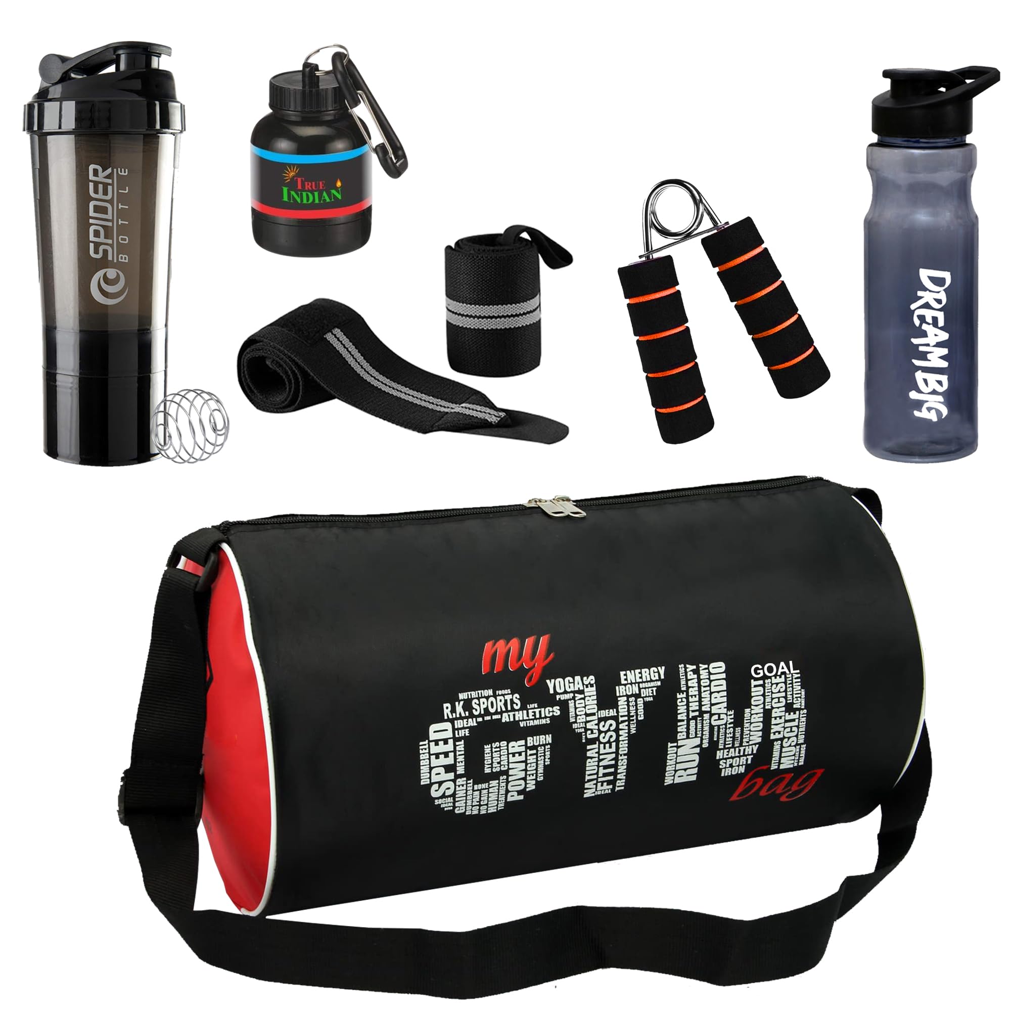 COOL INDIANS New Gym Bag Combo for Men Combo Set for Men and Women Workout - Boost Your Workout with Gym Bag,Wrist Band,Mini Gripper & Whey Container Bottle Sipper Bottle/Gym Shaker (Black)-picture-17