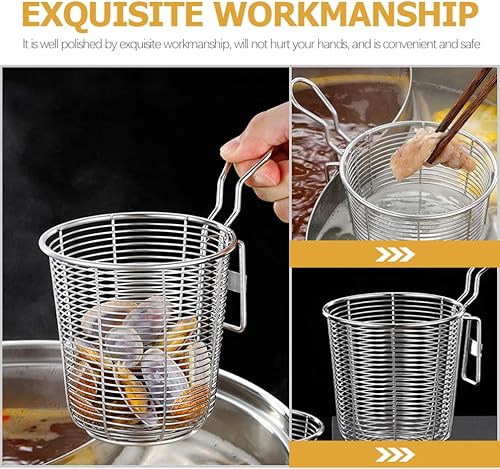 Miniatura 5 de Colador de malla grande para fideos, cuchara para pasta, cesta de pasta de acero inoxidable, filtro de araña, colador de fideos con asas para pasta,