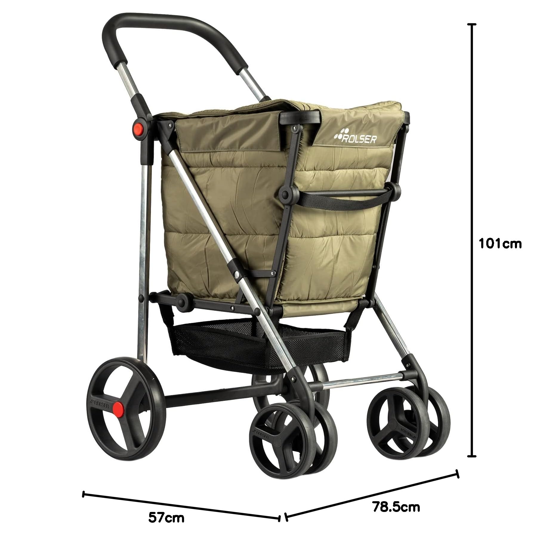 Carrello Portaspesa Rolser Basket Polar 4 Ruote 2 Girevole Pieghevole - Kaki