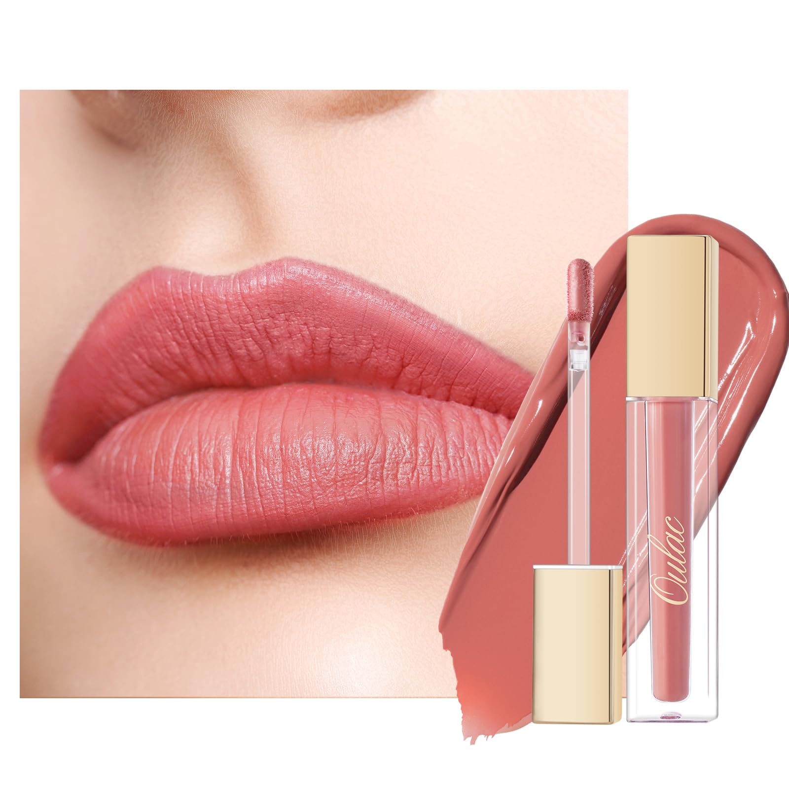 Oulac Matte Liquid Pink Nude Lipstick for Women, Coral Pink Long Lasting Lip Stain Waterproof No Transfer, Rose Oil High Pigment Color, Vegan, Coral Pink M11