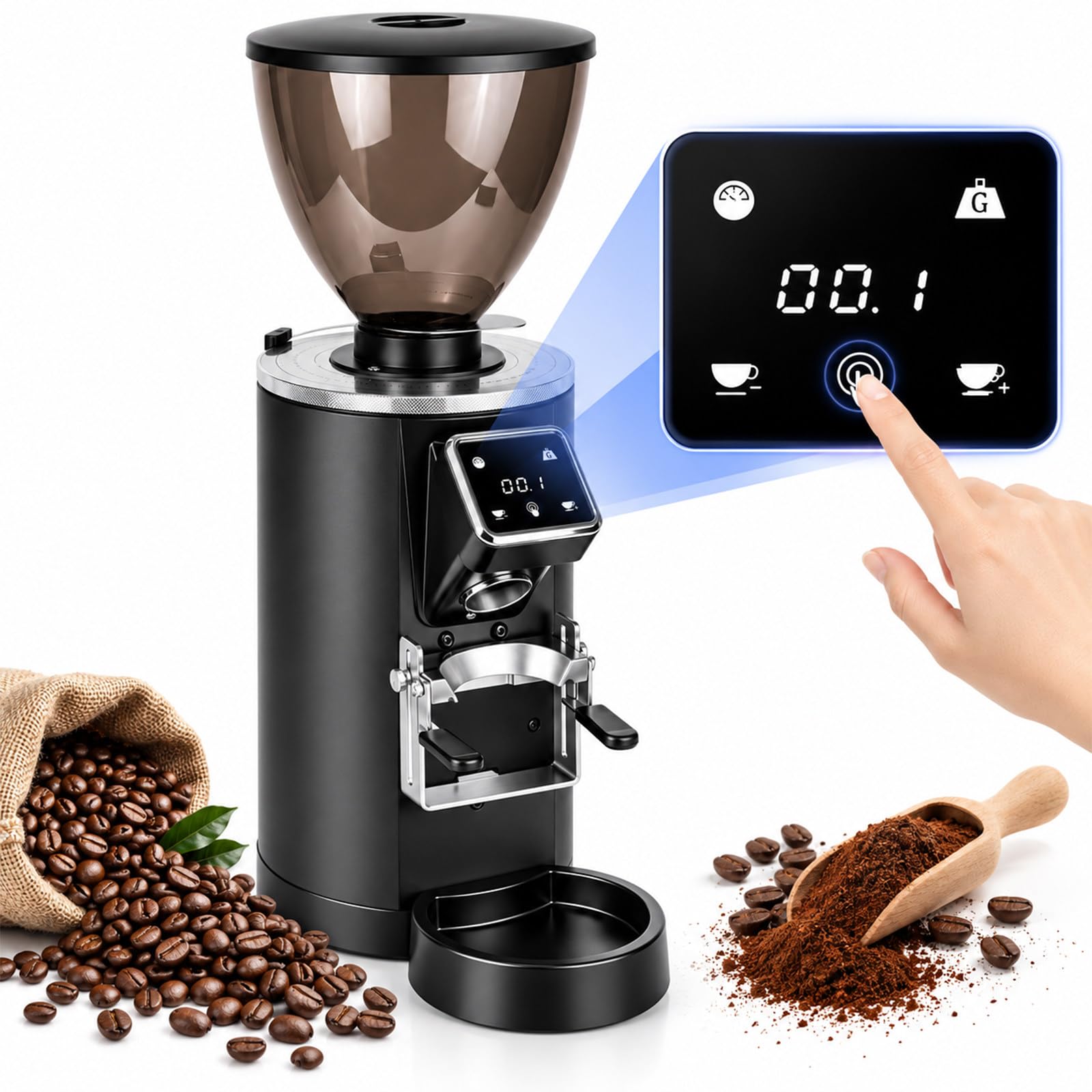 Macinacaffè a Macine Piane 64mm, Macinacaffè Espresso Commerciale Black