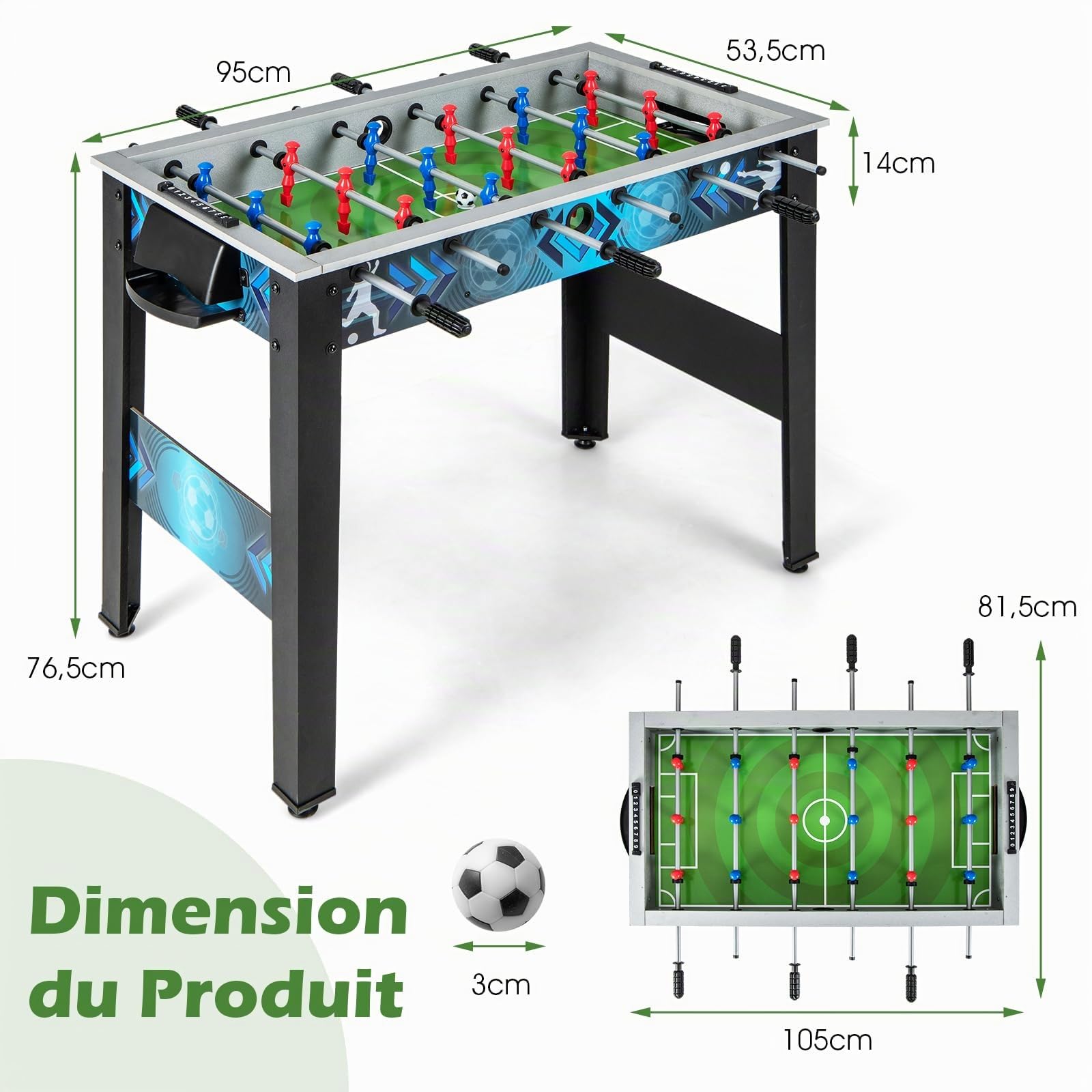 GOPLUS Table Baby-Foot Enfants avec 2 Ballons de Football, Poignée Lisse, 18 Joueurs Réalistes, Tapis de Football Réaliste, Baby-Foot pour Adultes et Enfants (‎94,5 x 53,5 x 76,5 cm)