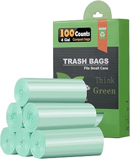 Small Trash Bags 100 Count AYOTEE Ultra Strong Unscented Garbage Bags Mini 4-6 Gallon Biodegradable Trash Bags, Bathroom Trash Bags Waste Basket Liners for Kitchen,Bedroom, Office, Pet, Car(Green)