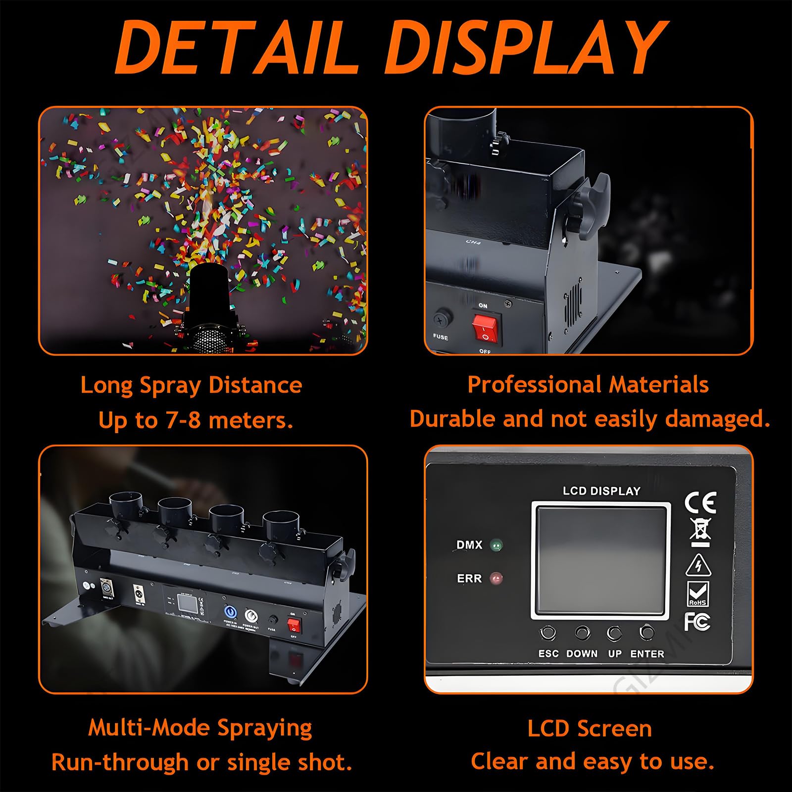 Lanceur de confettis électrique Portable à 4 Coups, avec télécommande, idéal pour Les scènes, Les Mariages et Noël