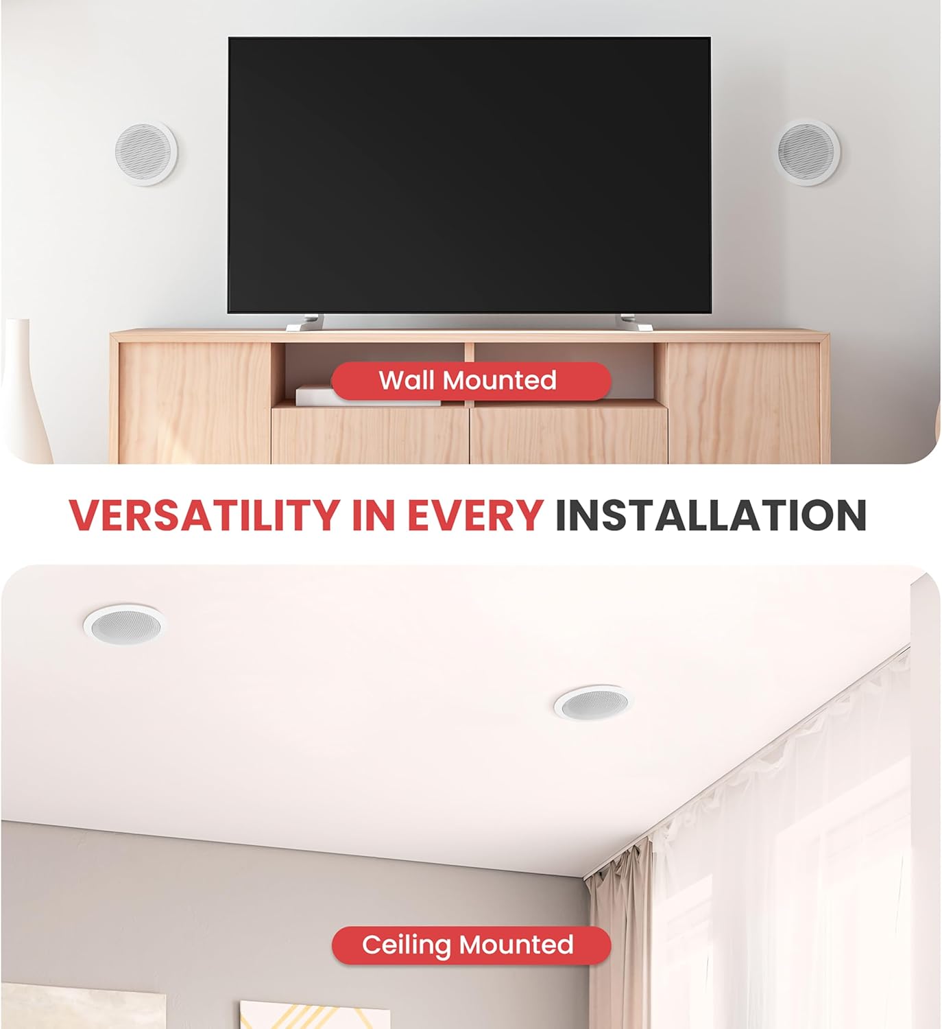 Pyle 6.5” Ceiling Wall Mount Speakers-Pair of 2-Way Midbass Woofer Speaker 1/2'' Polymer Dome Tweeter Flush Design w/70Hz-20kHz Frequency Response&200 Watts Peak Easy Installation-Pyle PDIC61RD