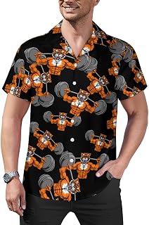 Tiger Weight Lifting A Barbell Mens Shirts Hawaiian Short Sleeved Cuban Collar Graphic Tees Tops