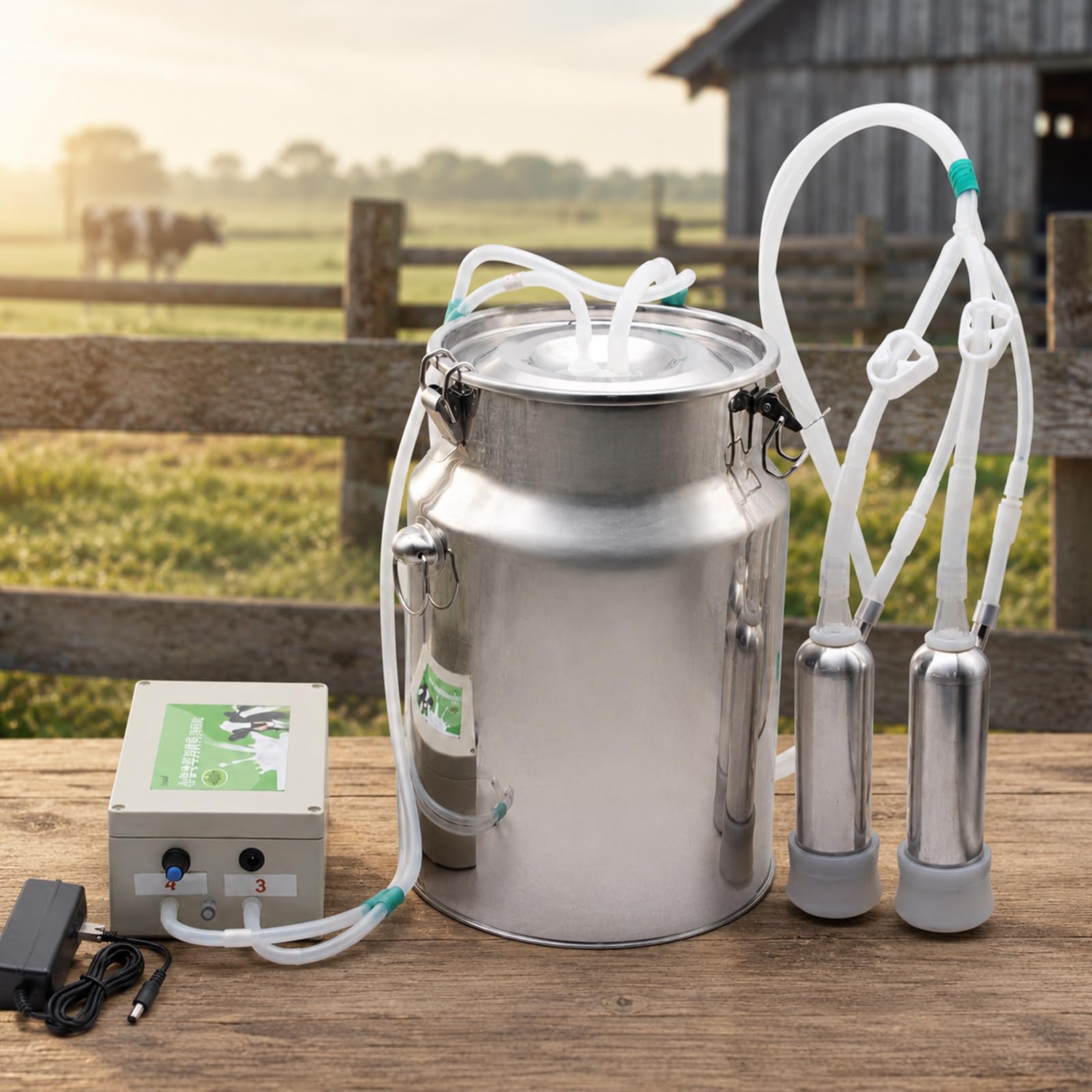 Ordeñadora para Cabras, Máquina De Ordeño para Vacas con Cubo De Acero Inoxidable De 10 L, Batería De 5200 mAh, Parada Automática Y Pezoneras Separadas para Ganado Mixto forCattle
