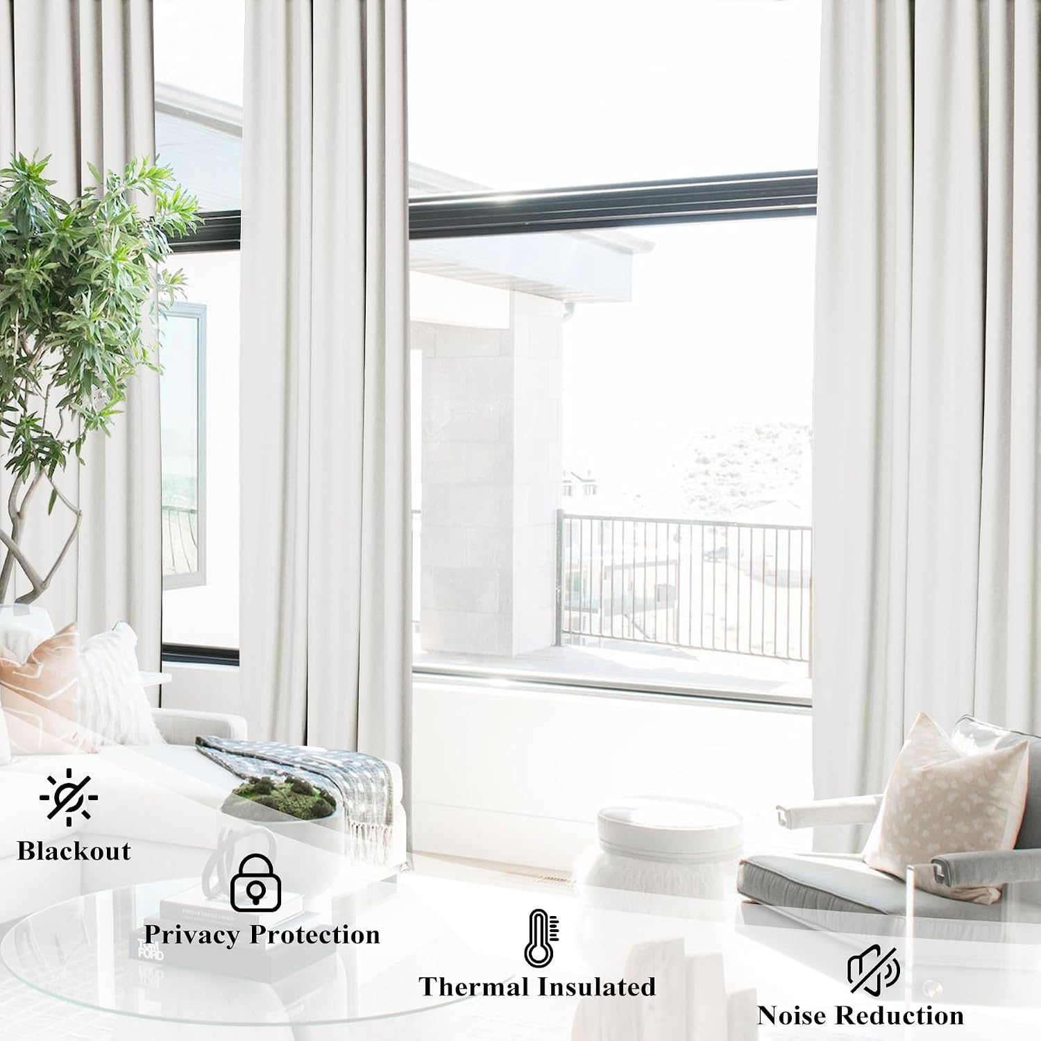Frelement Extra Long 132 Inches Room Darkening Curtains Decorative Linen Curtains with Tiebacks Grommet Top Window Curtains for High Ceiling Loft Bedroom, 50" W x 132" L, 2 Panels, White