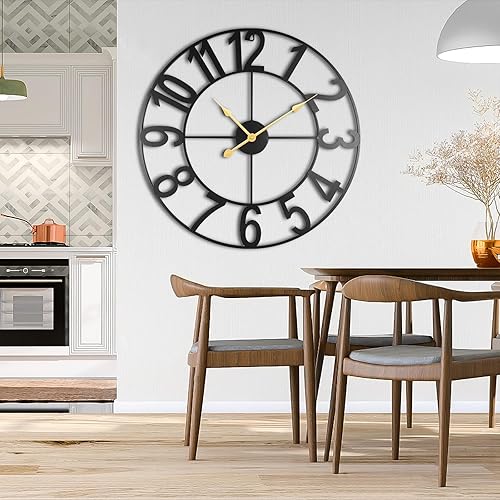 Miniatura 7 de Relojes de pared grandes de 24 pulgadas para decoración de sala de estar, relojes de pared silenciosos sin tictac, funciona con pilas, reloj de