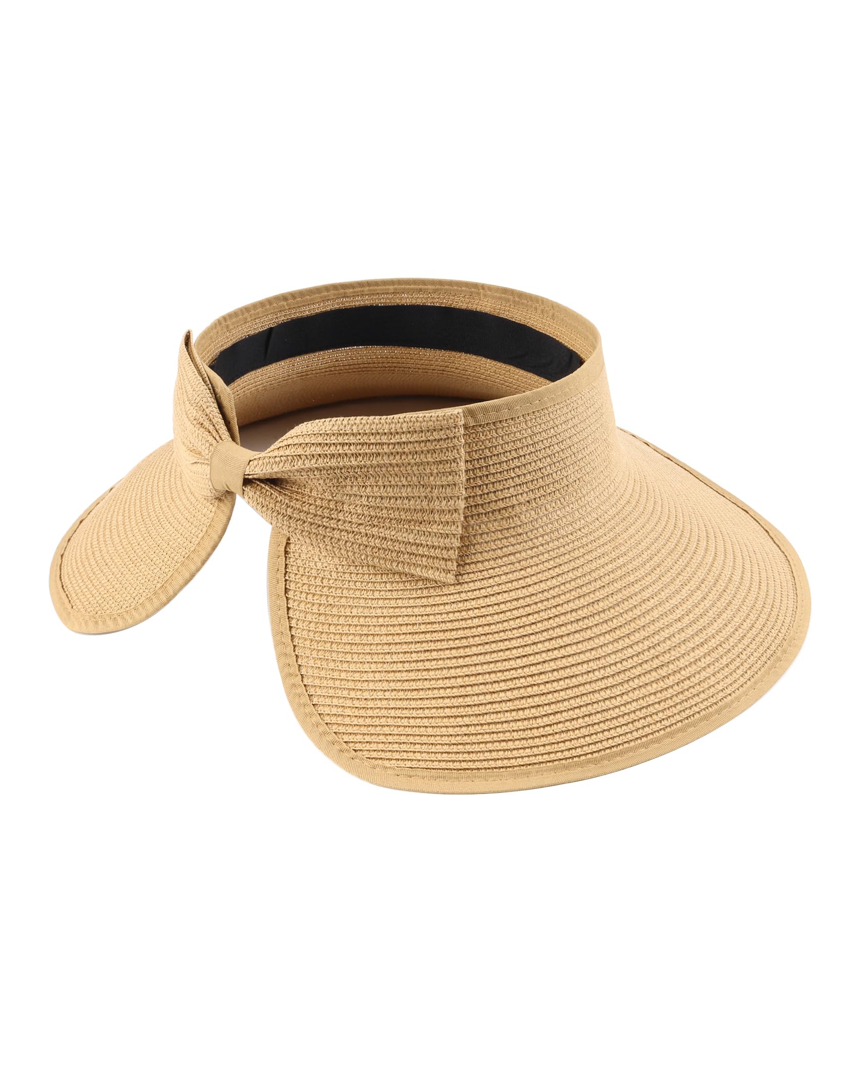 Zylioo XXL Oversize Straw Visor Sun Hats,Wide Brim Roll-Up Summer Beach Hat UV Ponytail Packable Foldable Travel Hats