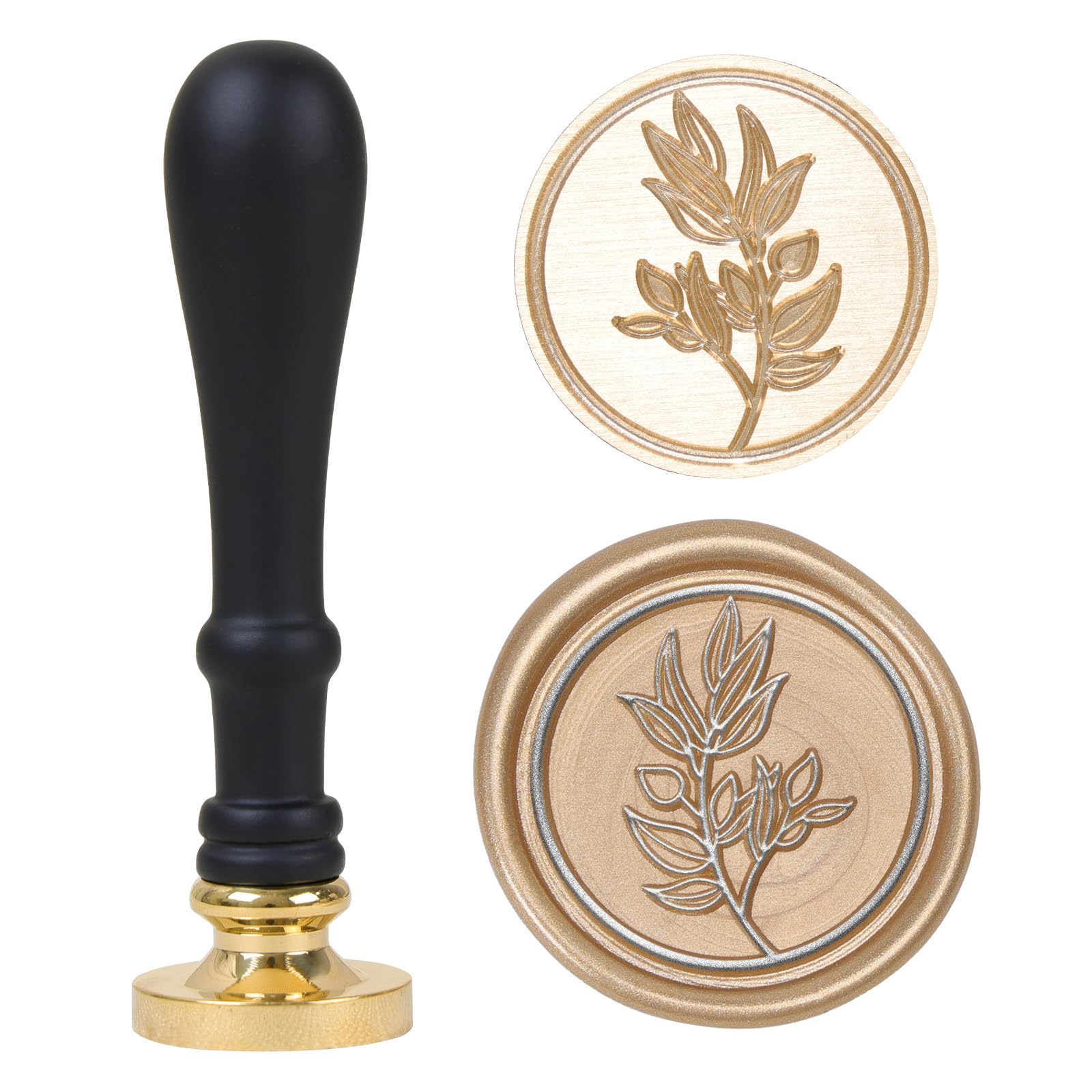 UNIQOOO Flowers Wax Seal Stamp - Botanical Theme Floral; Vintage Brass Stamp Head with Wood Handle for Wedding Invitation Gift Wrap Envelopes