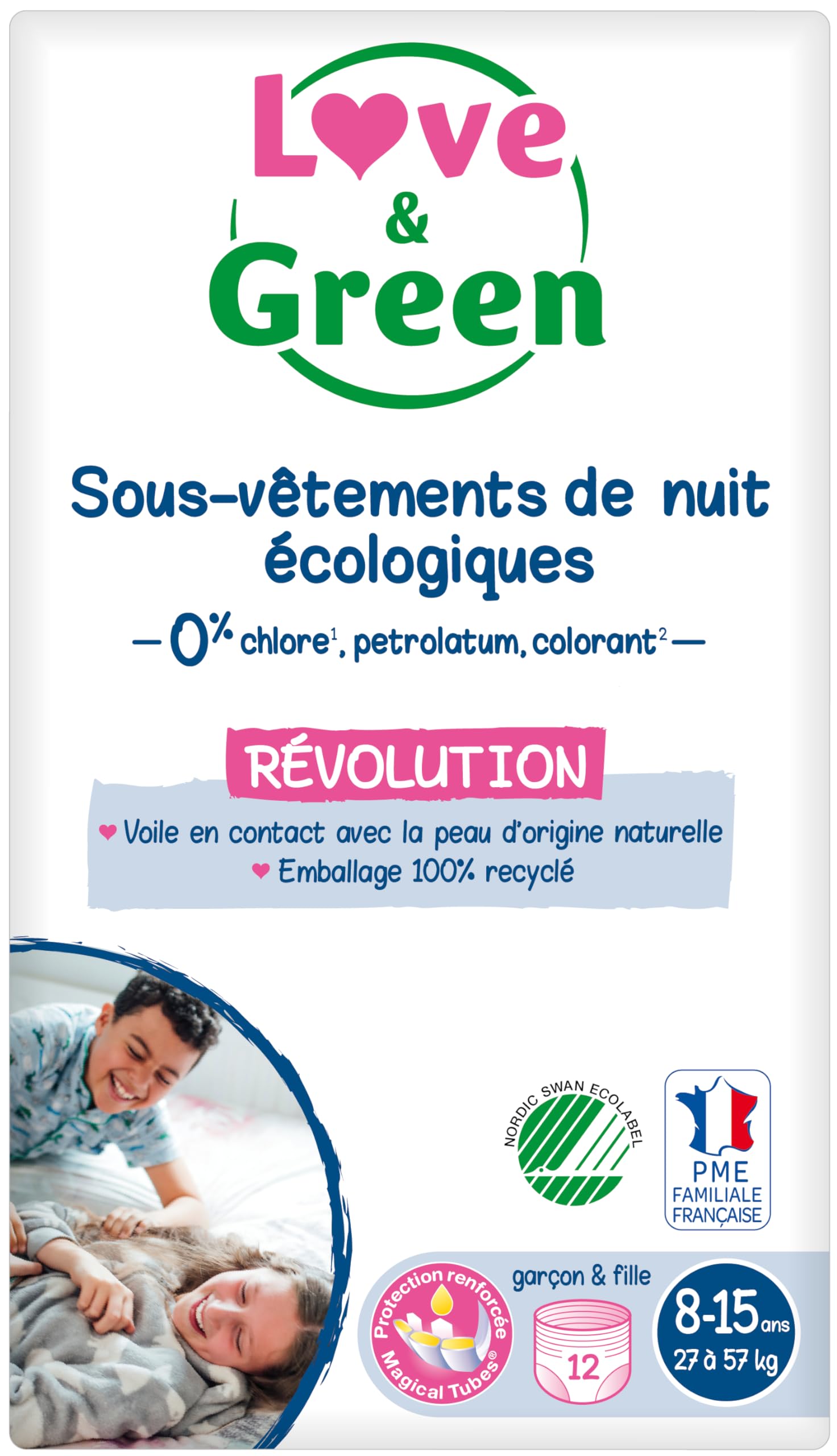 Love & Green SOUS-​VÊTEMENTS DE NUIT ENFANTS ÉCOLOGIQUES 8-​15 ans x12