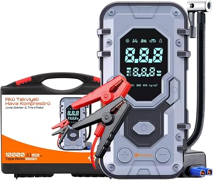 Enshall 10.000 mAh  antal  Ak  Takviyeli 1000A Tepe Ak ml  Ara  Lastik  i irme Hava Kompres r  Jump Starter
