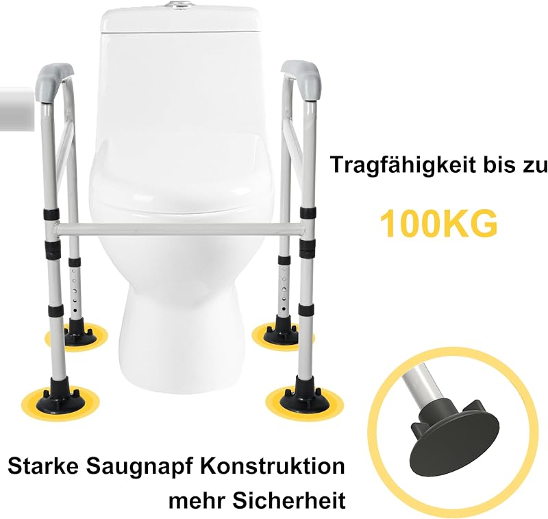 MYOYAY WC Kapaszkodó Keret Időseknek - Állítható Magasság, Fúrás Nélküli Telepítés, 100kg Teherbírás, Csúszásgátló Talpak, Fürdőszobai Bizto