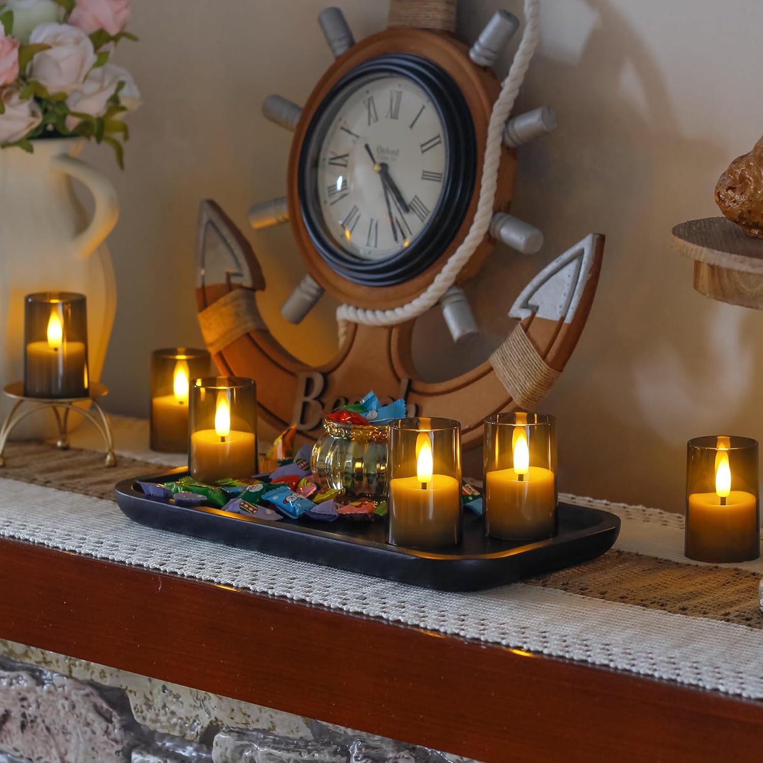 Rechargeable Acrylic Flameless Votive Candles with Timer & Remote Control, 1.7" x2.5" Flickering LED Warm Glow Tealight for Home, Wedding, Holiday Decor (Set of 6, Grey) - Image 6