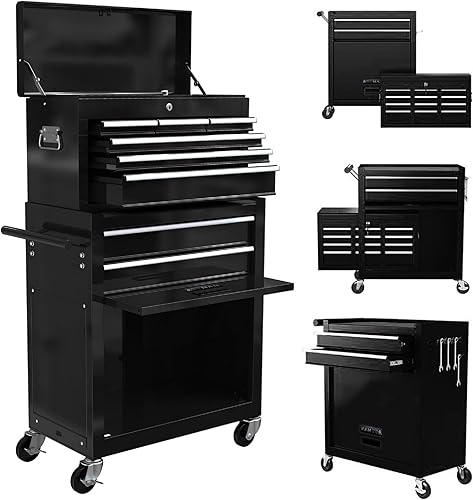 Campfun Cofre de herramientas con ruedas y 8 cajones, caja de herramientas grande desmontable, gabinete de herramientas extraíble, gabinete de