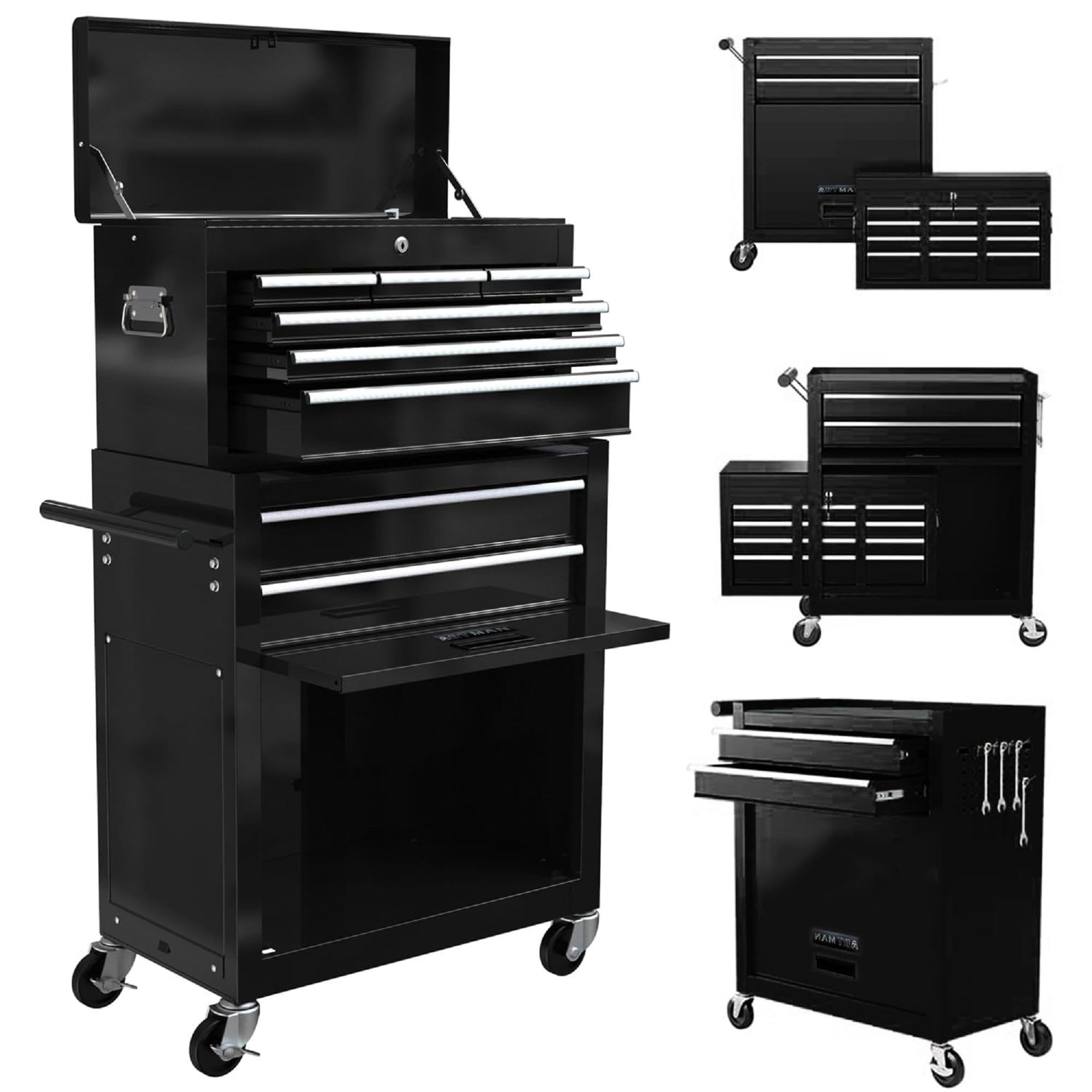 Campfun Rolling Tool Chest with Wheels, 8-Drawer Tool Box Organizer Tool Cabinet, Detachable Large Tool Cabinet with Lock, Mechanic Tool Cart High Capacity Tool Storage Cabinet, Black