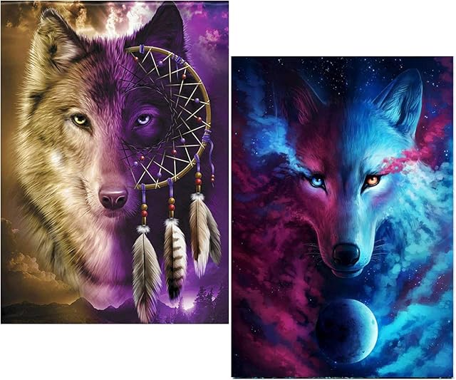 VEGCOO 5D Diamond Painting Kits, Wolf Full Drill Rhinestone Embroidery Crystal Crafts for Home Wall Decoration and Adults/Kids DIY Art (B)