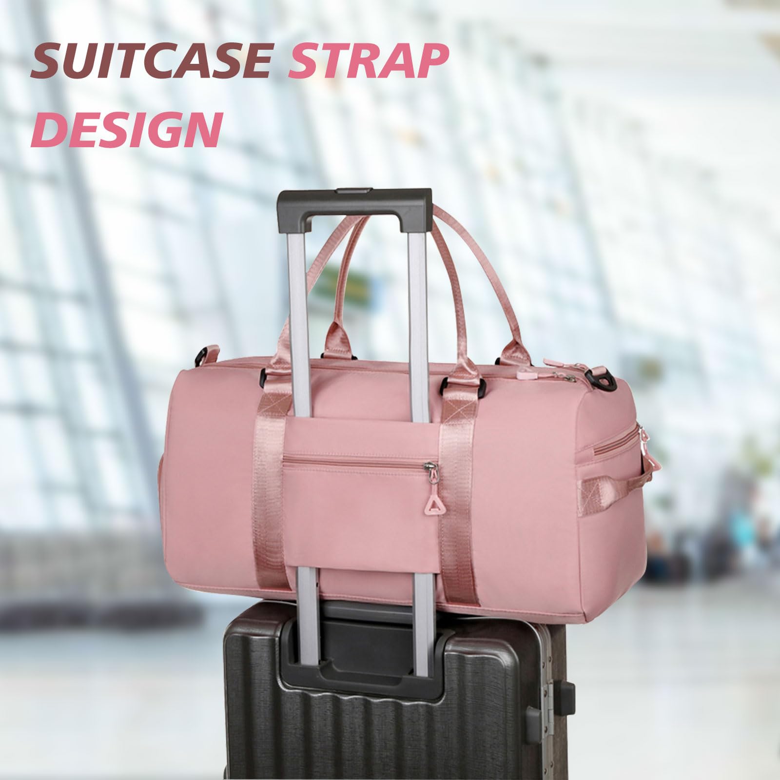 Sac de Sport Brodé Personnalisé avec Bretelles, Poches Humides et Sèches et Compartiment à Chaussures - Rose