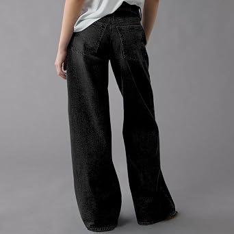 Pull on Wide Leg Jeans for Women UK, High Waisted Stretchy Baggy Trendy Tummy Control Straight Leg Jeans Denim Pants with Pockets Loosefit Y2K Slim Fit Boyfriend Denim Elasticated Pants