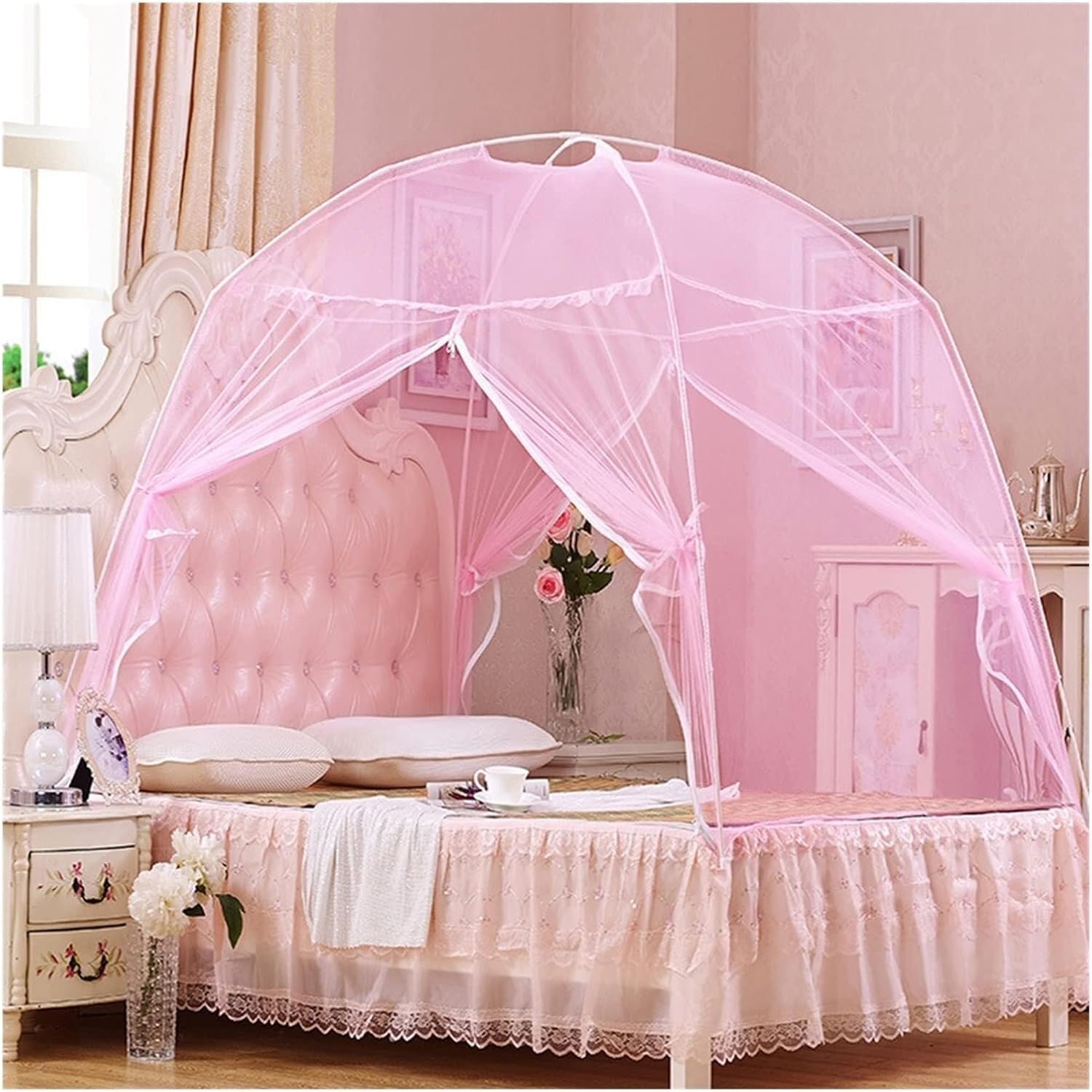 Pop Up Mosquito Net Canopy for Beds, Foldable Mesh Screen with Double Doors, Easy Setup for Twin & Double Beds, Insect Protection, Yellow 47.2 Yellow 47.2
