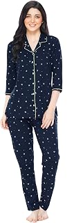 ZEYO Women's Cotton Star & Dot Printed Night Suit Set of Shirt & Pajama Set 5155 (Available in Plus Size) Price In India
