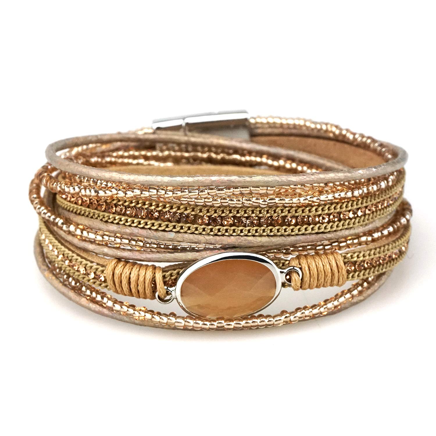 SuyiWomen Wrap Bracelet Multilayered Leather Braided Bangle Wrist Cuff Bangles with Magnetic Buckle