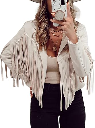 Faux Suede Leather Jackets For Women Trendy Fall Western Fringe Cropped Jacket 2026 Tassel Motorcycle Crop Coats