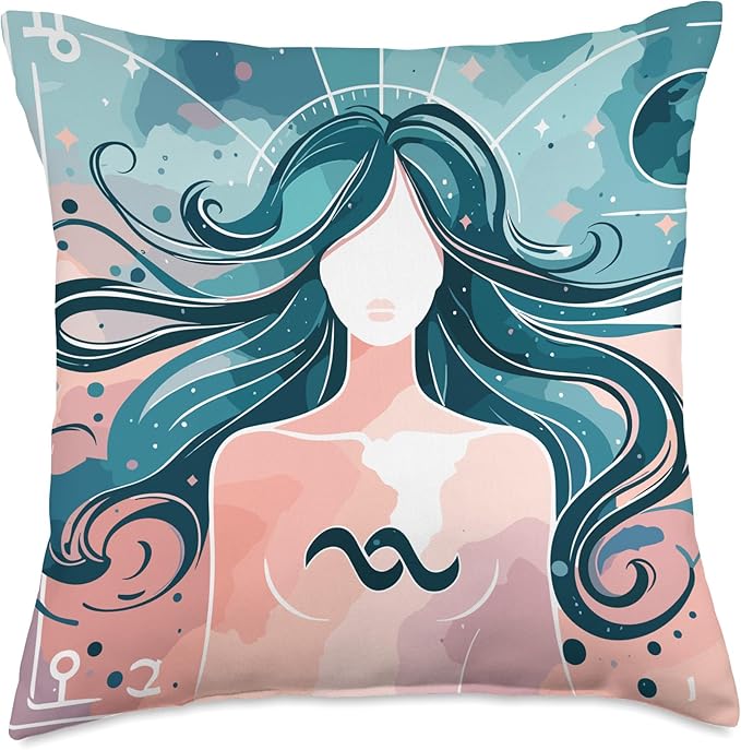 Aquarius Goddess Constellation Zodiac Star Sign Birthday Throw Pillow