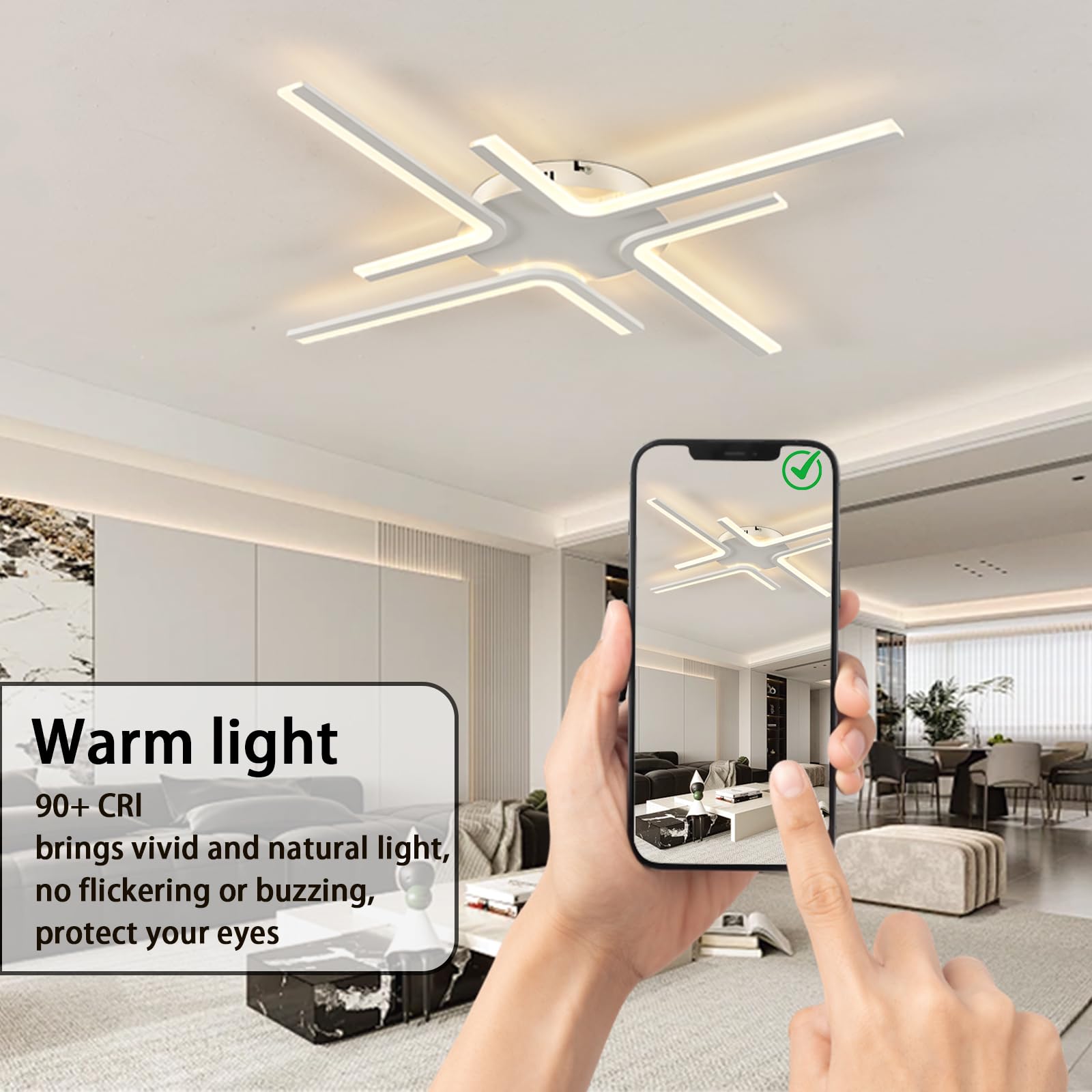 LáMpara Led Moderna Techo Con Control Remoto Y App LáMpara Techo AtenuacióN Continua Con FuncióN De Memoria,Blanco-4