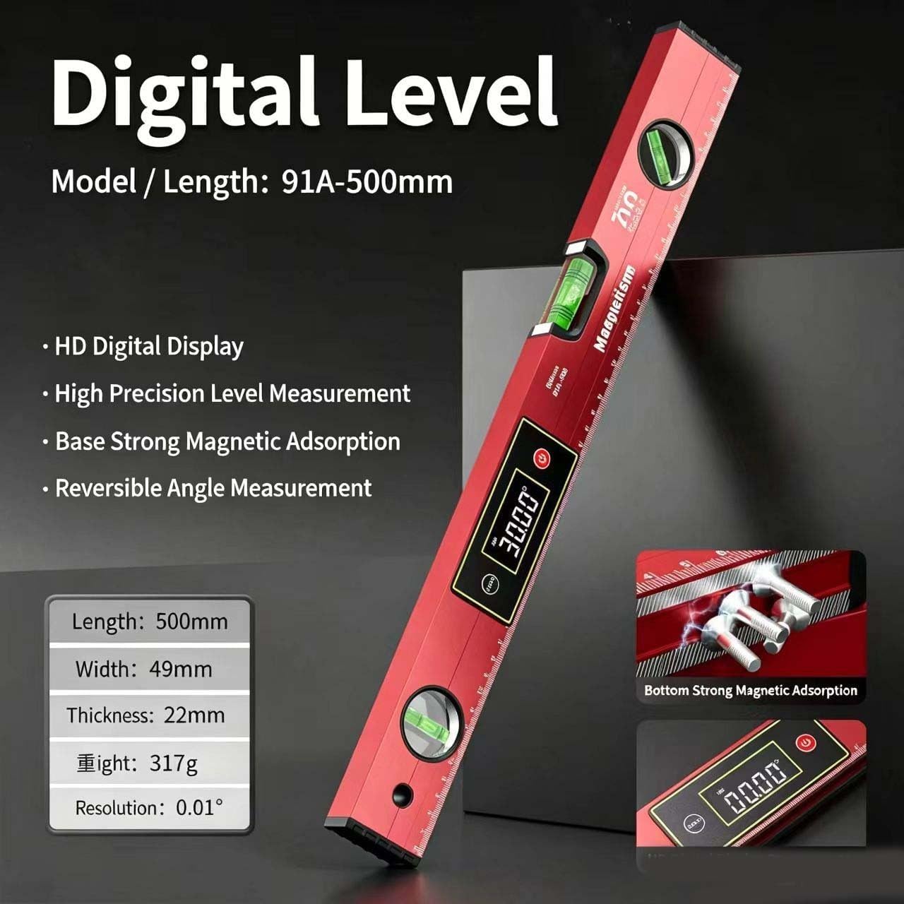 para nivel Digital Inclinómetro 400mm Base Magnética para fuerte(500mm)