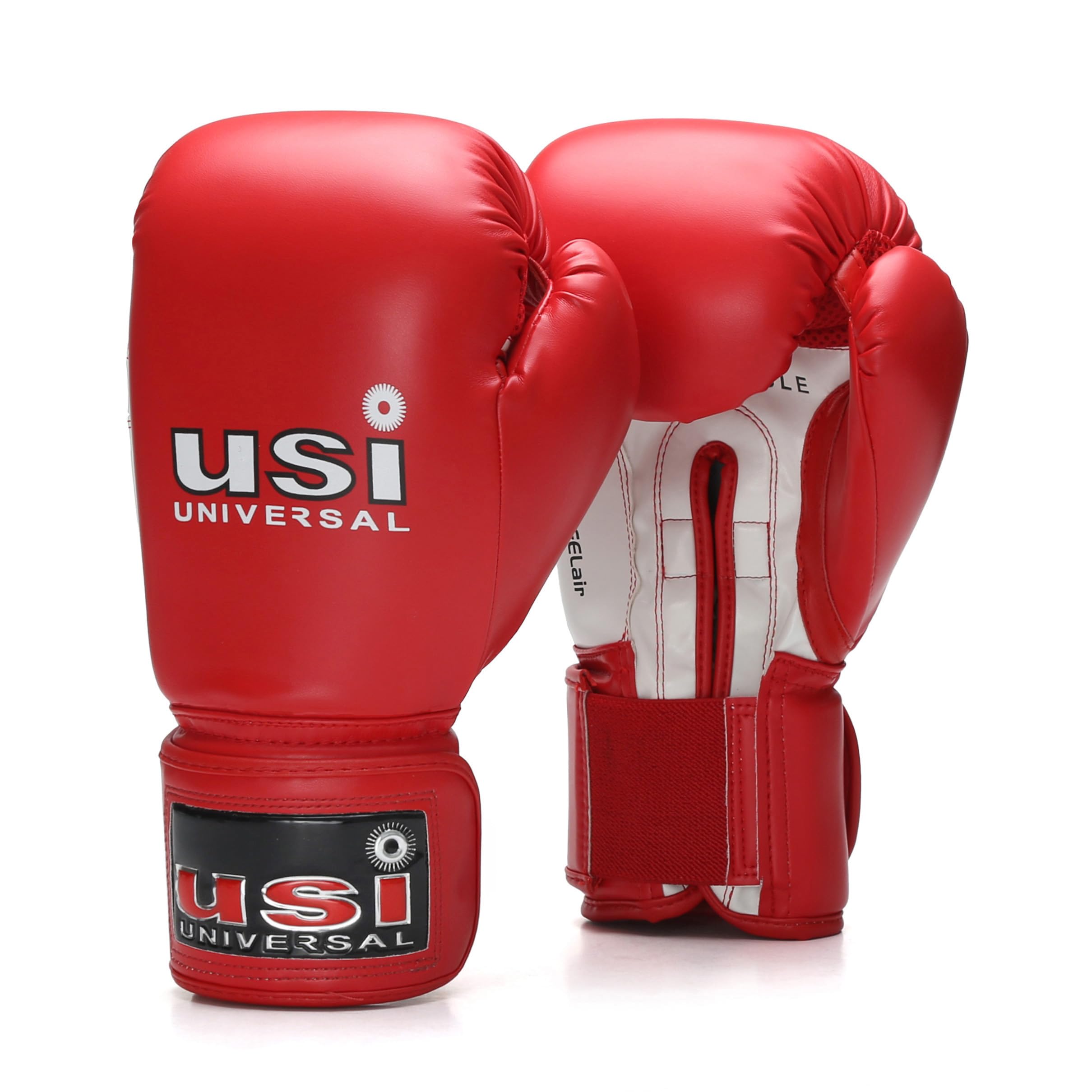 USI UNIVERSAL Lite Contest Pu Boxing Gloves for Men & Women with Moulded Foam Padding, Sweat Wicking Lining, Elasticated Hook & Loop Wrap Around Closure System (Red, 12oz)
