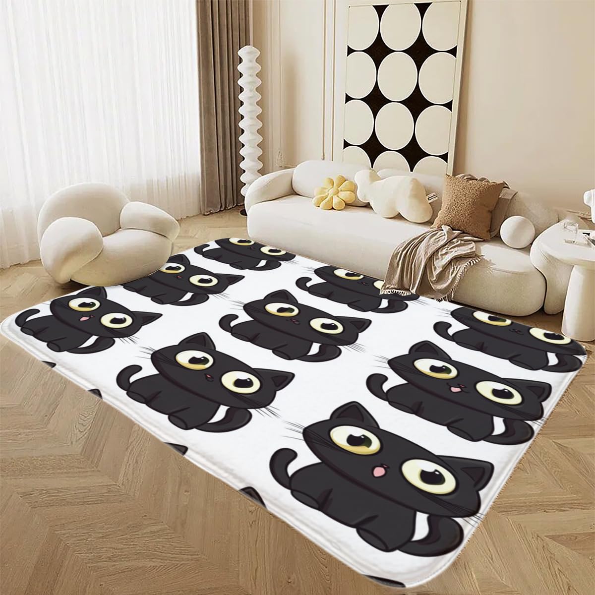 Tapis de salon en flanelle motif chat doux et antiderapant pour decoration moderne de maison