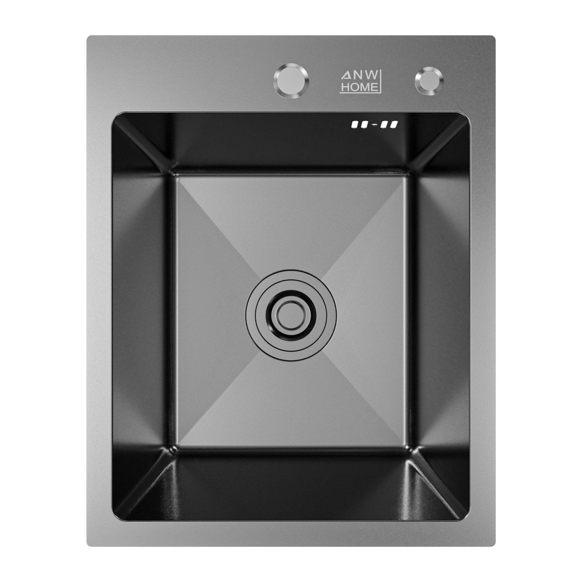 ANW HOME Lavello Cucina 1 Vasca da Incasso, Lavandino Cucina Acciaio Inox 304 40x50 cm, Grafite PVD, Finitura Nano, Spessore 3,0/1 mm, con Sifone, Dosatore e Cestello