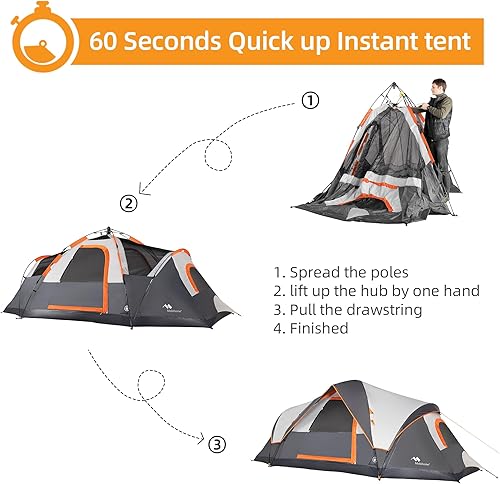 Miniatura 4 de Tienda de campaña instantánea para 4 a 6 personas, impermeable, 60 segundos, fácil instalación, con mosca superior de lluvia, doble capa, ventanas