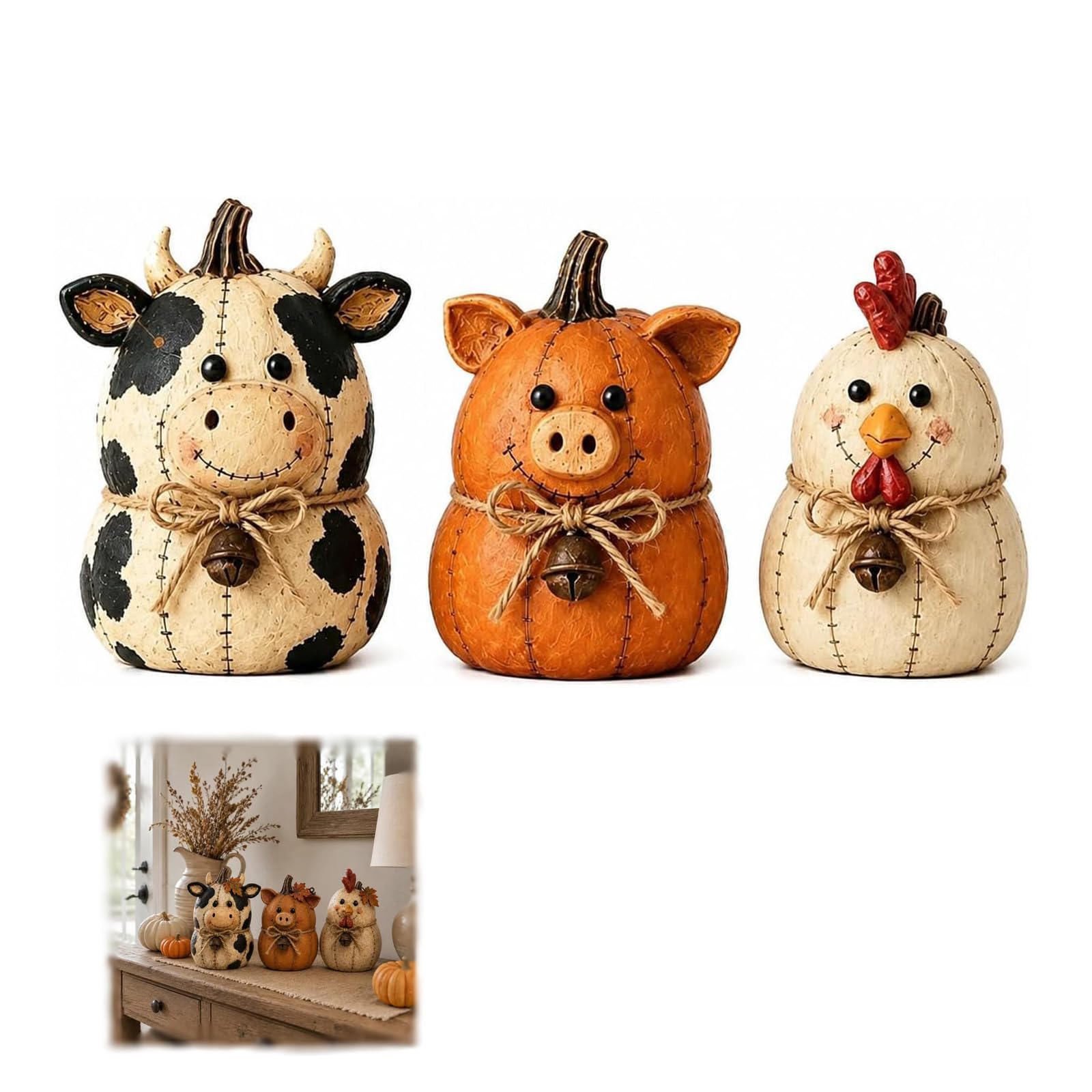 GUUZETU Rustic Farm Pumpkin Friends Decor Set, Autumn Harvest Tabletop Centerpiece (1Set)