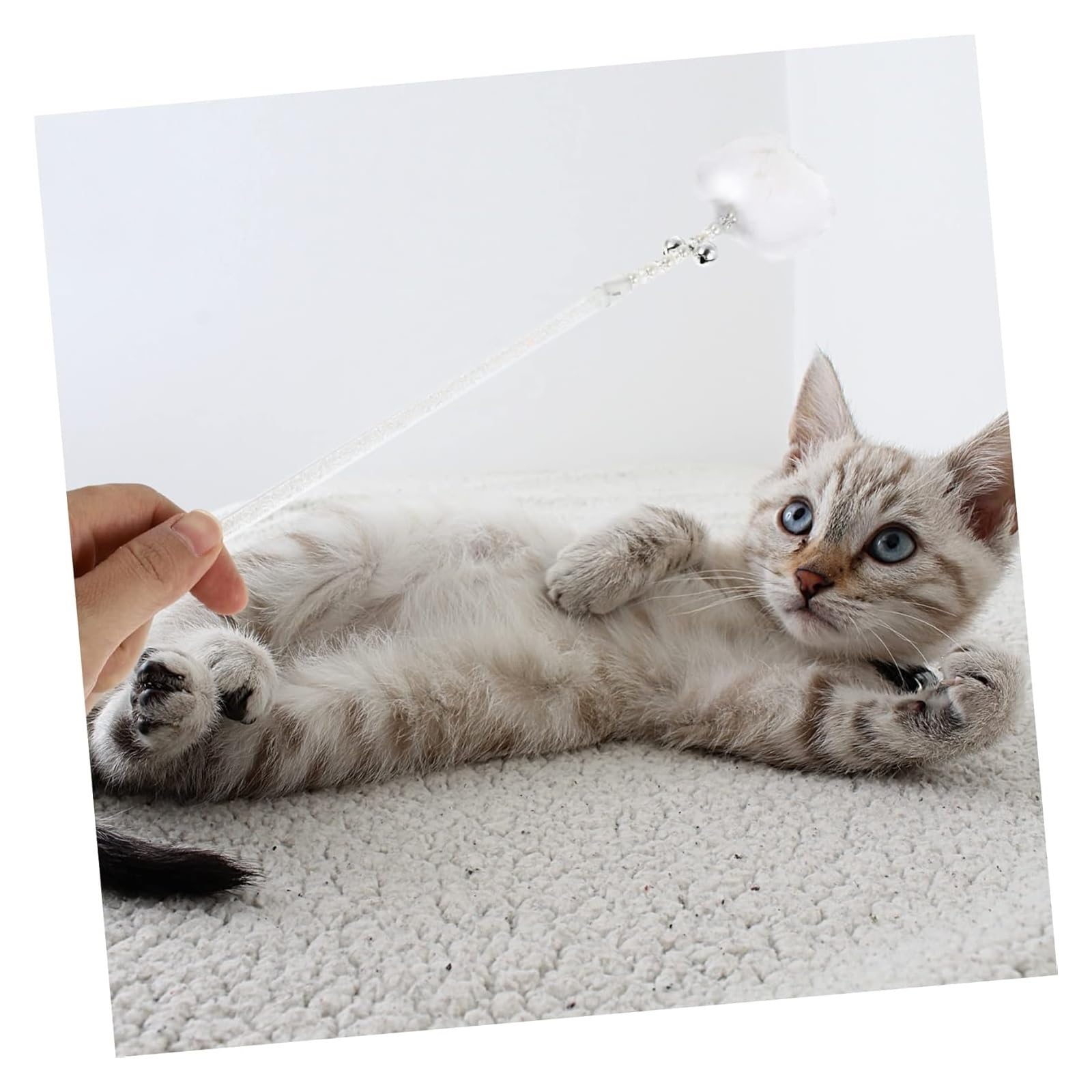 Katzen-Spielzeug, 2 Stück Plüschbälle Interaktives Zauberstabspielzeug(White,35.00X3.00X3.00CM)