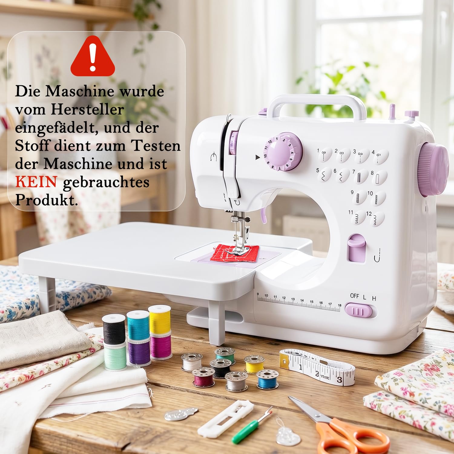 Tragbare Nähmaschine Anfänger mit 12 Stichmustern Nähzubehör- Nähmaschine Elektrisch mit 42 Teilen Zubehör, Leicht für DIY & Handarbeit - für Kinder & Erwachsene (Lila/Weiß)