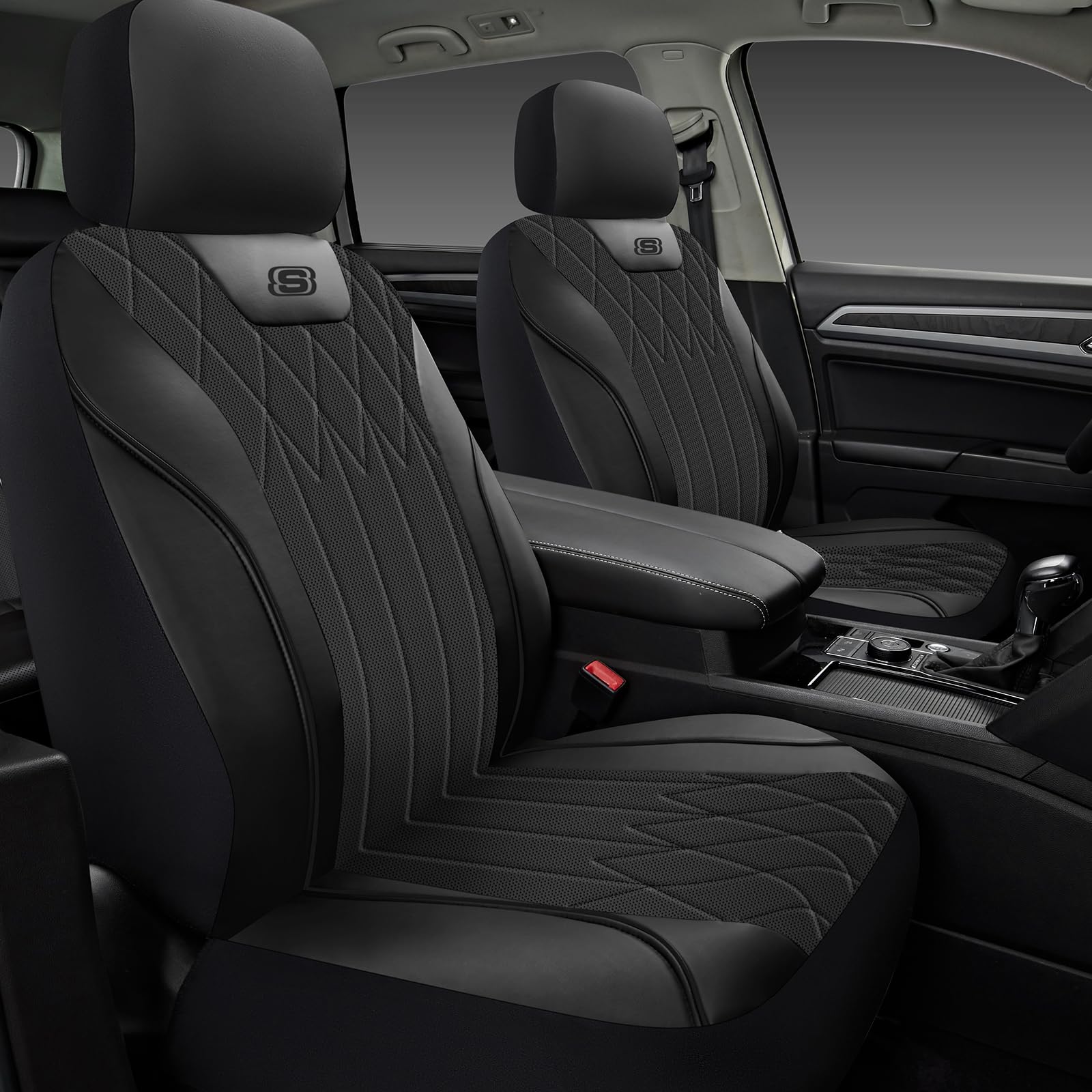 Photo 1 of Skechers Seat Covers Memory Foam-Piping Leather Car Seat Covers, Ultimate Comfort & Support Front Seat Covers Airbag Compatible, Automotive Universal Fit Most for SUVs, Vans, Sedans, Cars,Trucks,Black