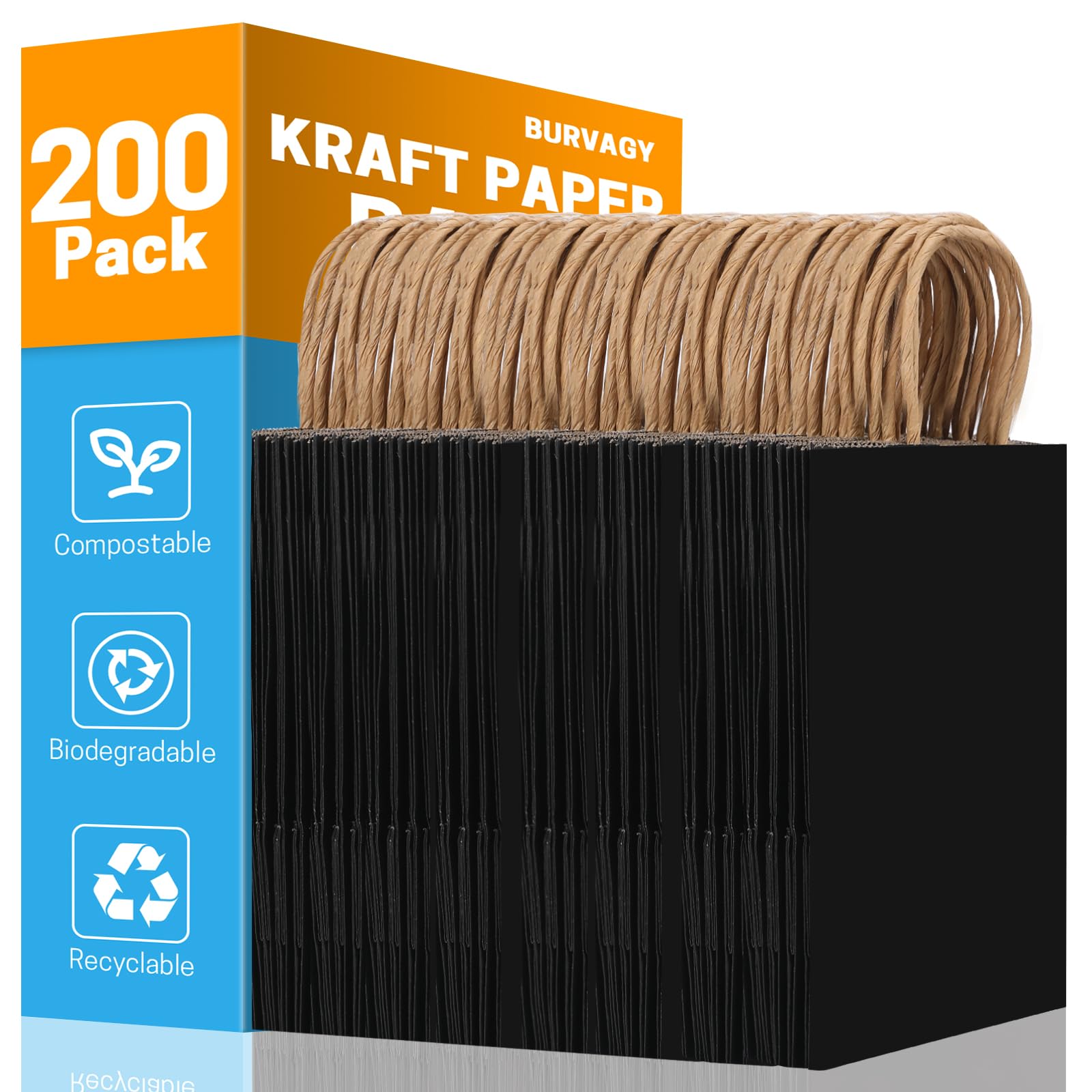 BURVAGY 200Pcs Small Kraft Paper Gift Bags with Handles 5.25x3.25x8.25 Inches Bulk Grocery Retail Party Favor Shopping Bags (Black)