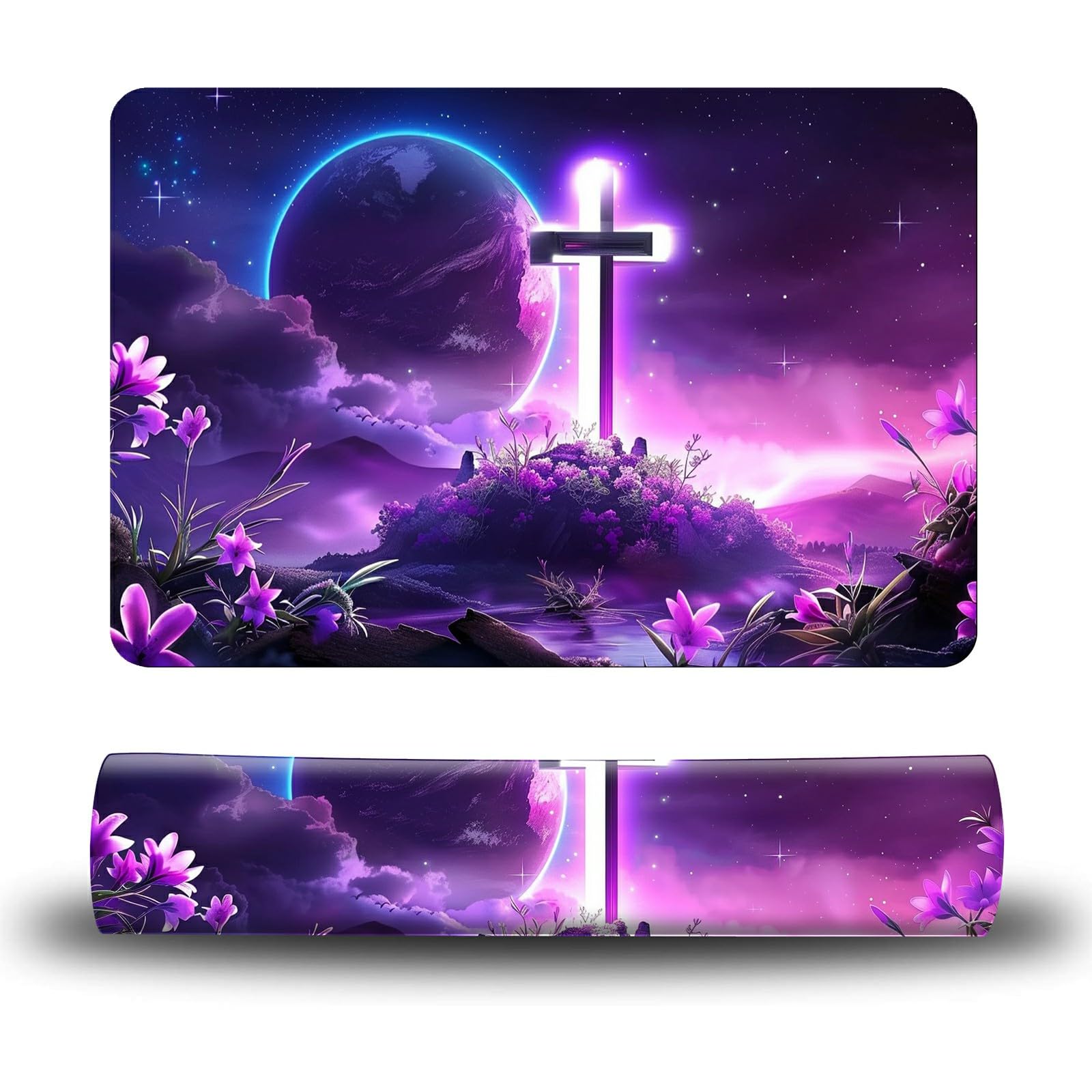 Dikoer Dog Food Mat, 15.7" x 23.6" Absorbent Pet Feeding Mat for Food and Water, Waterproof Diatom Mud Pet Placemat with Non-Slip Rubber Backing, Cat Bowl Mat for Floors - Purple Sky Flower