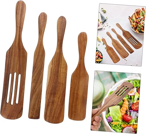 Miniatura 5 de PRETYZOOM 1 Unidades 4 unids ensalada mezcla espátula bambú freír pizza regalos utensilios de cocina de madera espátula de madera para servir
